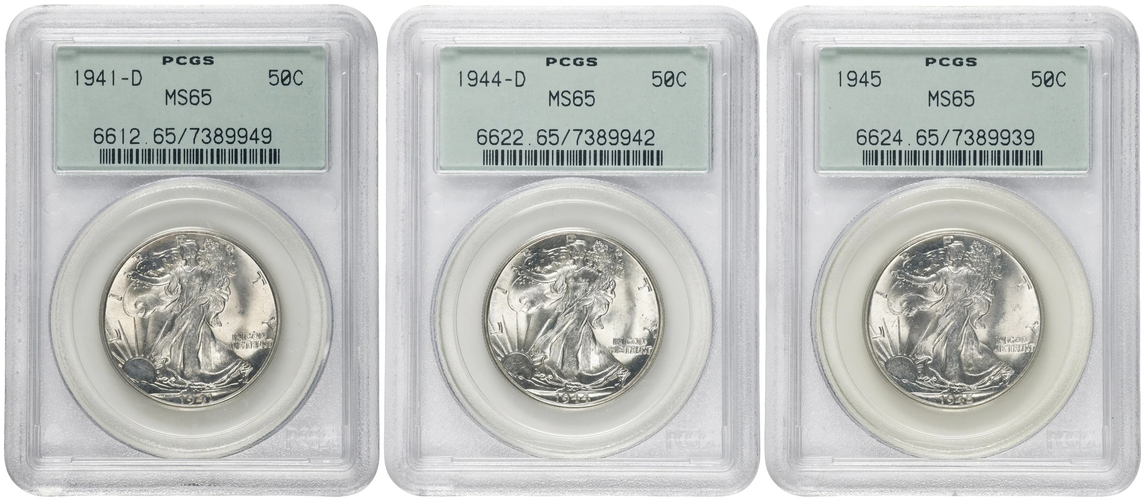 Lot of (3) Walking Liberty Half Dollars. MS-65 (PCGS). OGH Generation 3.0.