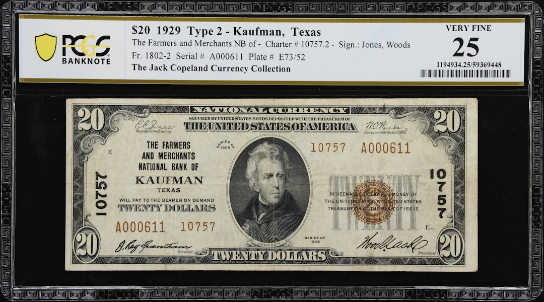 Kaufman, Texas. $20 1929 Ty. 2. Fr. 1802-2. Farmers & Merchants NB.