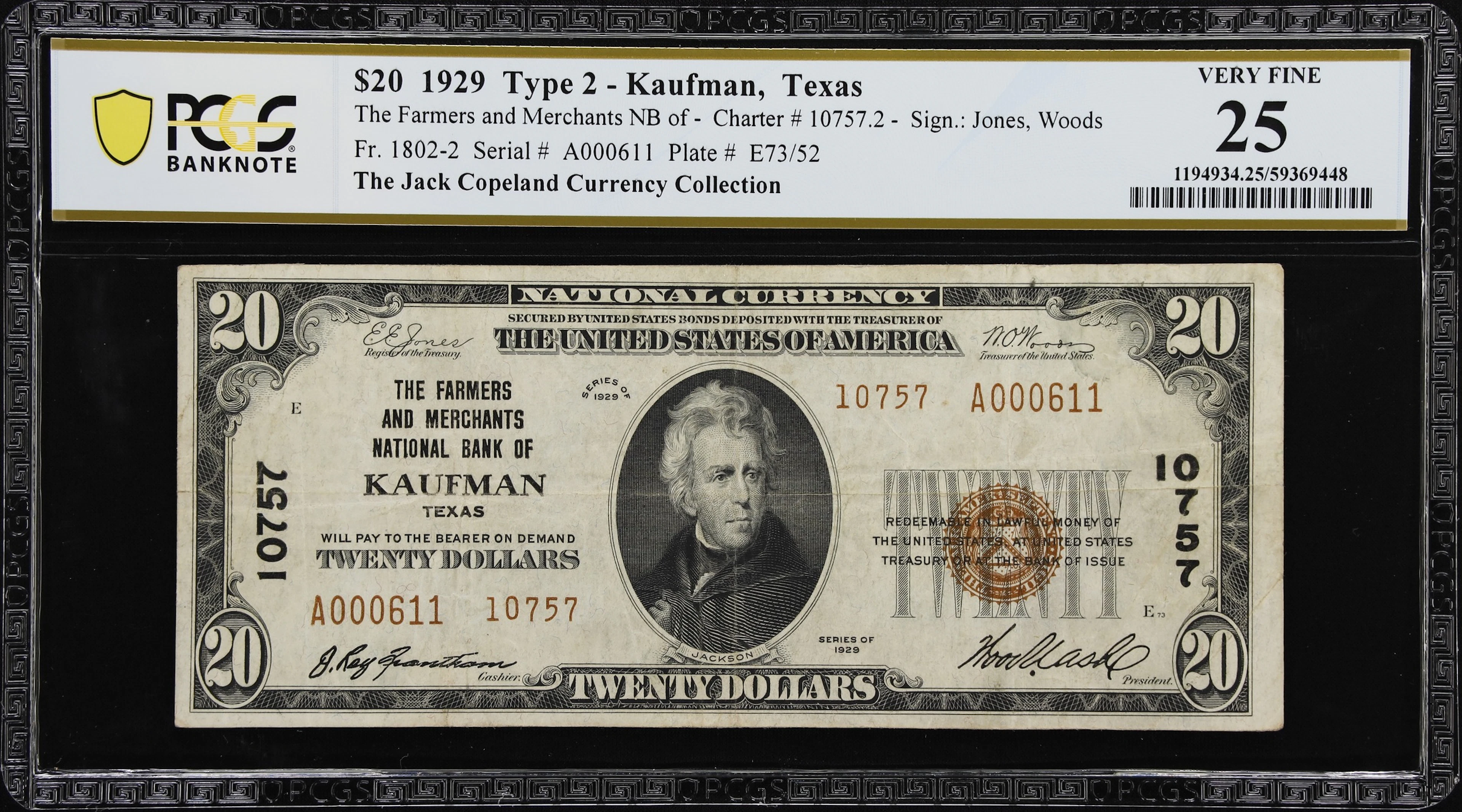 Kaufman, Texas. $20 1929 Ty. 2. Fr. 1802-2. Farmers & Merchants NB.