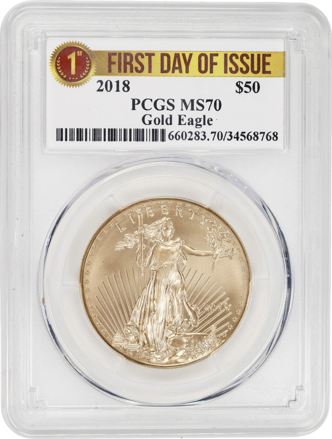 (1 oz, 31.104 g AGW). 2018 American Gold Eagle $50. MS-70 (PCGS).