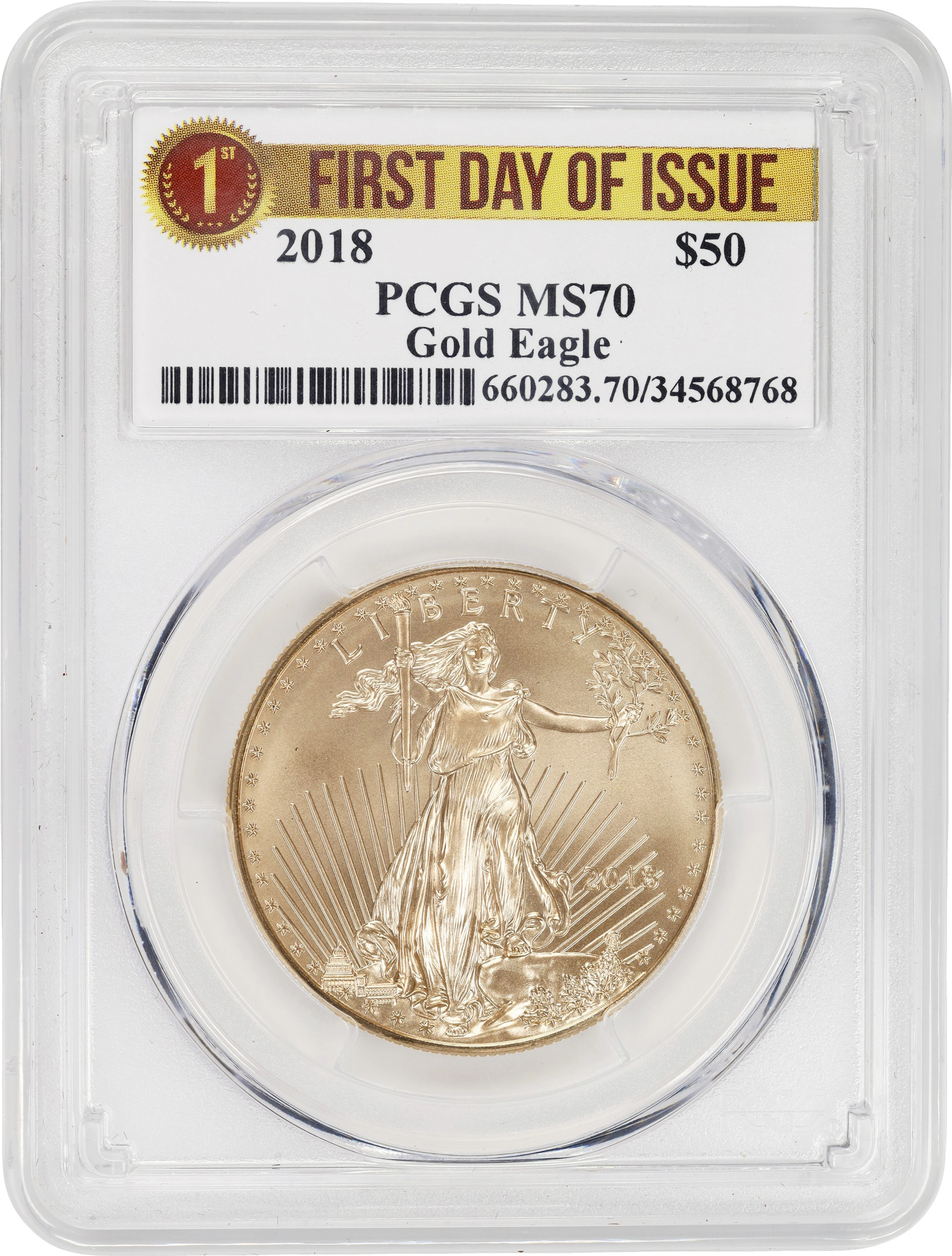 (1 oz, 31.104 g AGW). 2018 American Gold Eagle $50. MS-70 (PCGS).