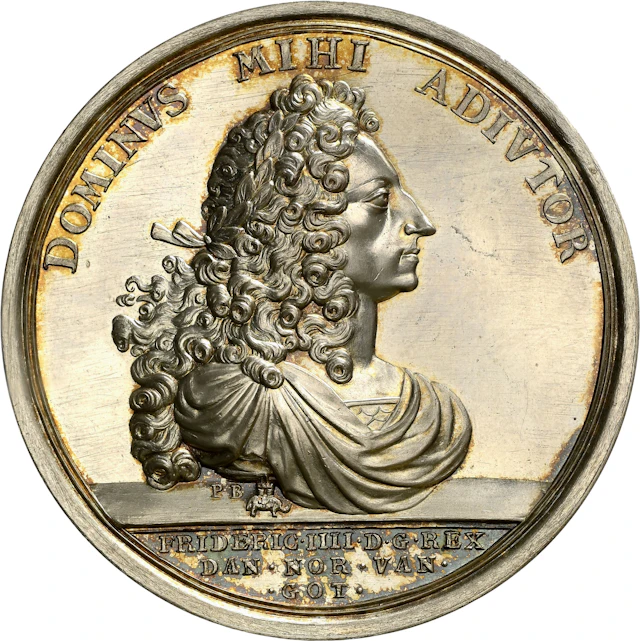 DENMARK. Liberation of Frederikshald Restrike Silver medal, 1718.
