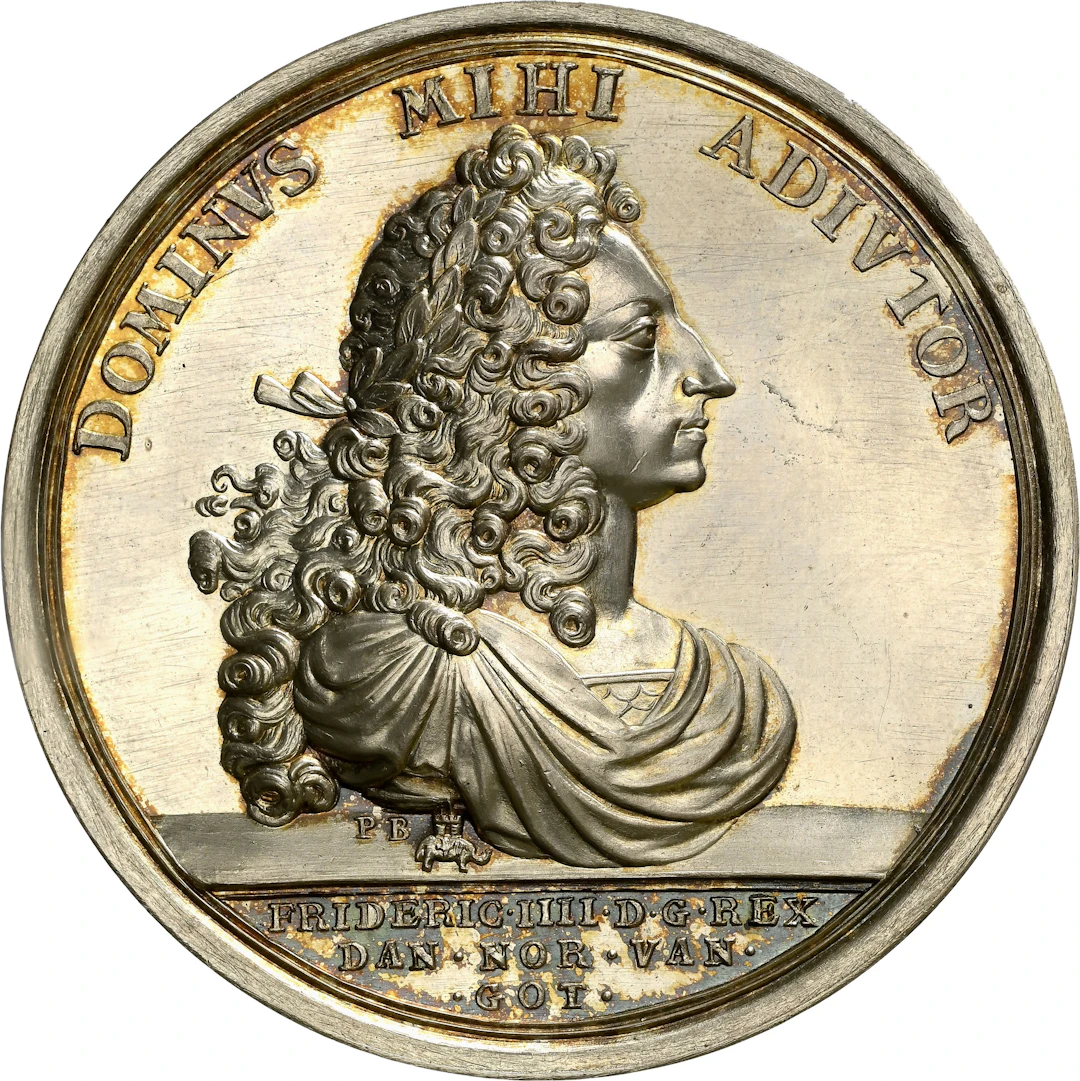 DENMARK. Liberation of Frederikshald Restrike Silver medal, 1718.