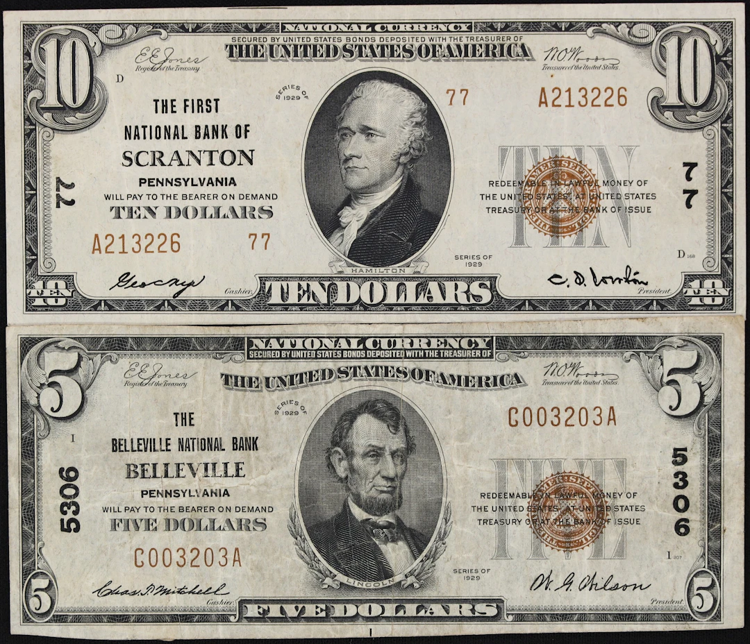 Lot of (2) Belleville & Scranton, Pennsylvania. $5 & $10 1929 Ty.