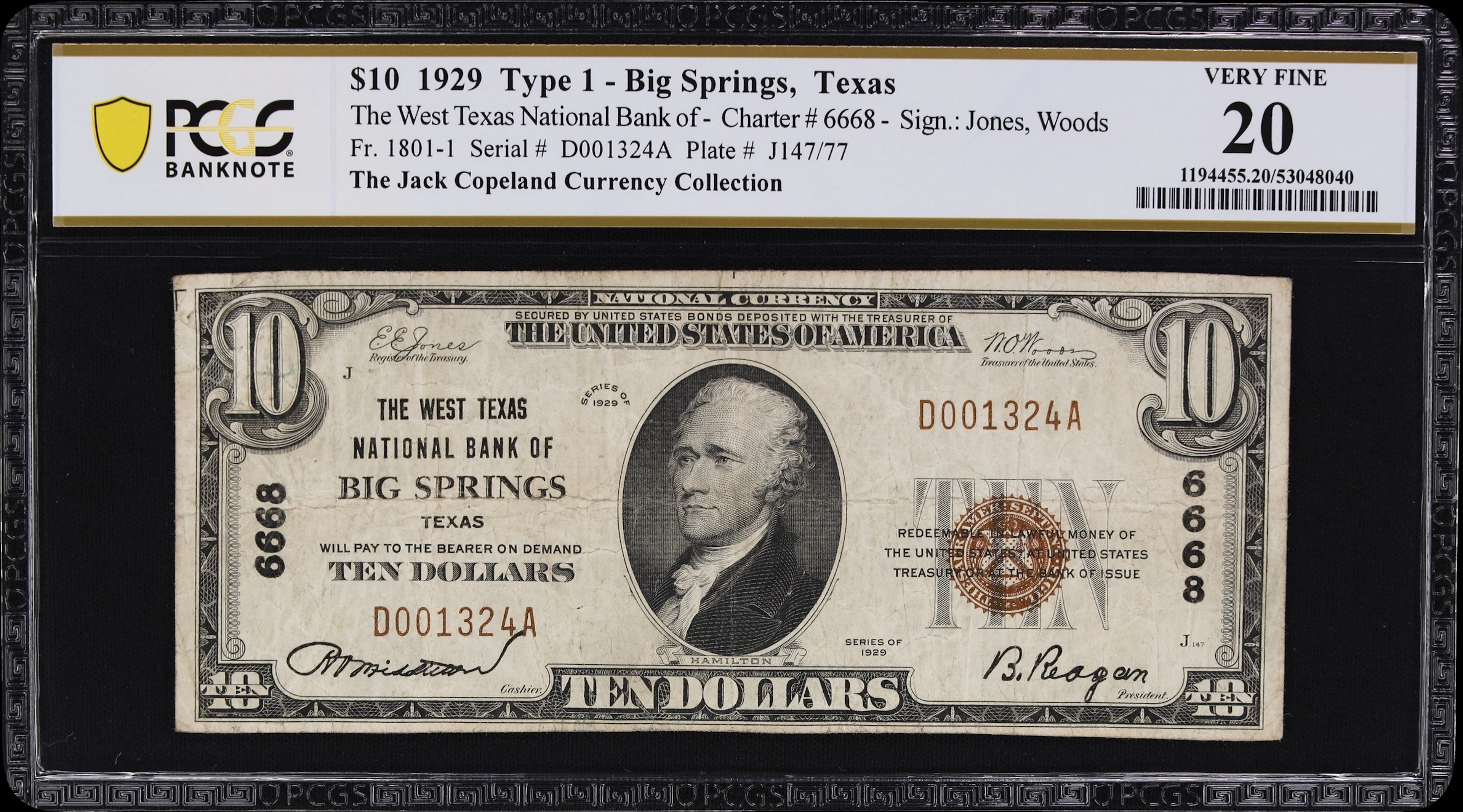 Big Springs, Texas. $10 1929 Ty. 1. Fr. 1801-1. West Texas NB. Charter