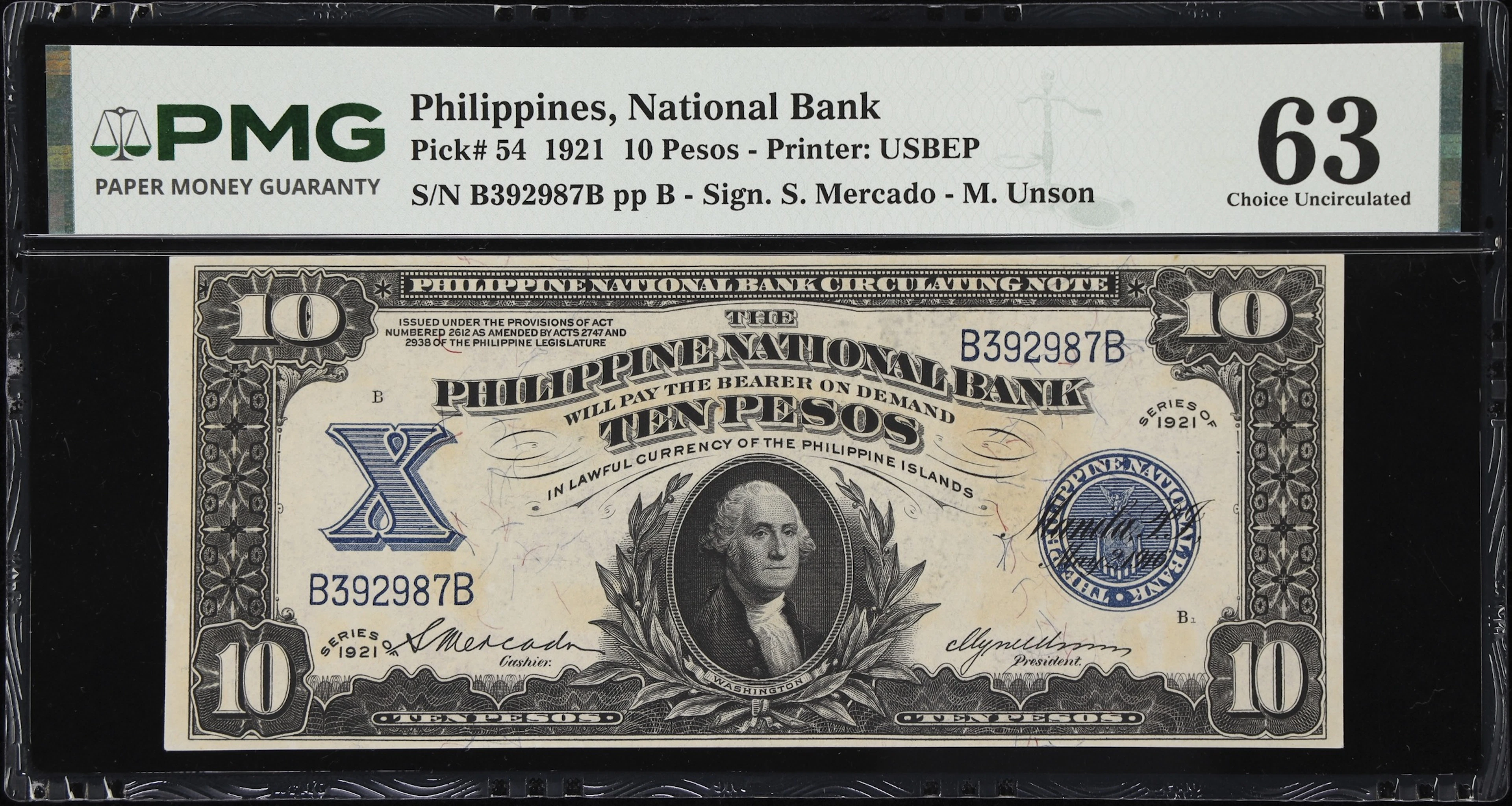 PHILIPPINES. Philippine National Bank. 10 Pesos, 1921. P-54. PMG Choice