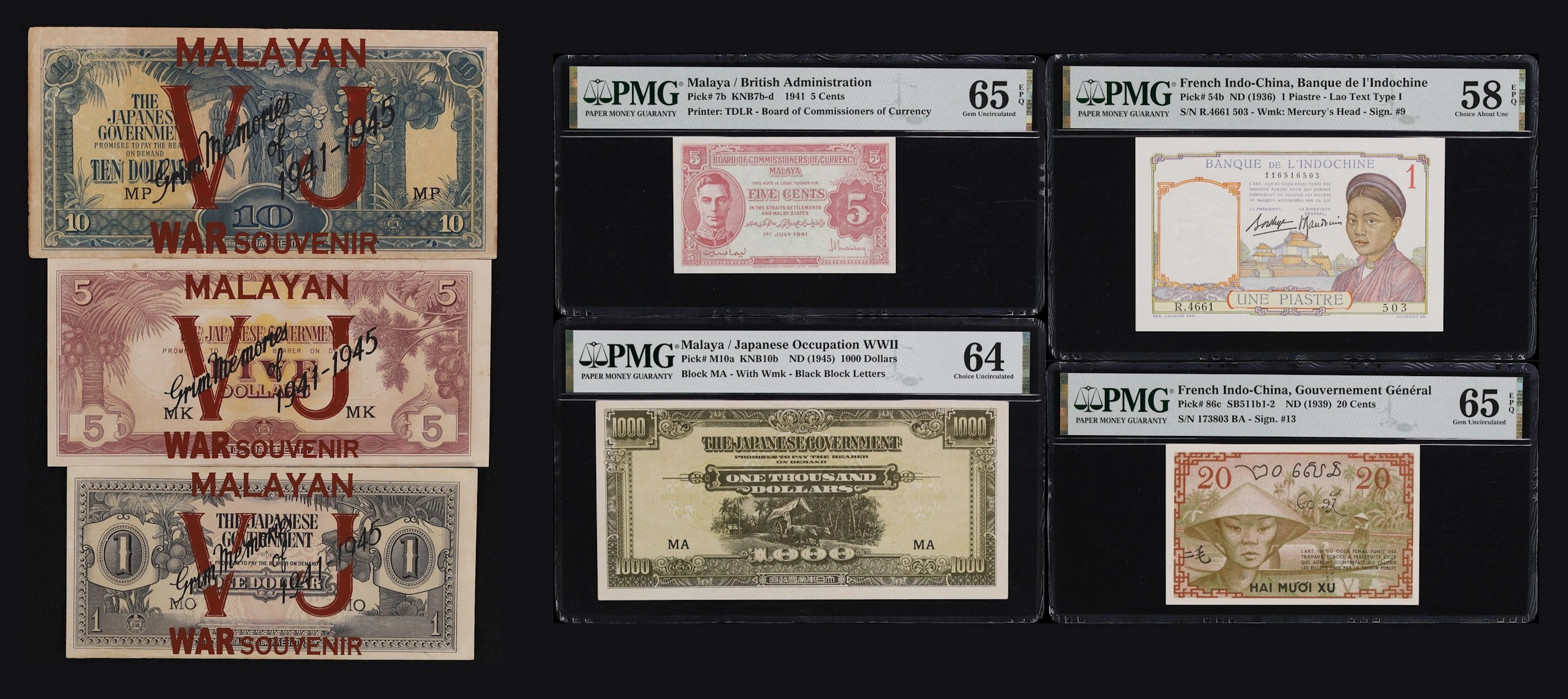 MIXED LOTS. Lot of (7). French Indo-China & Malaya. Mixed Banks. Mixed