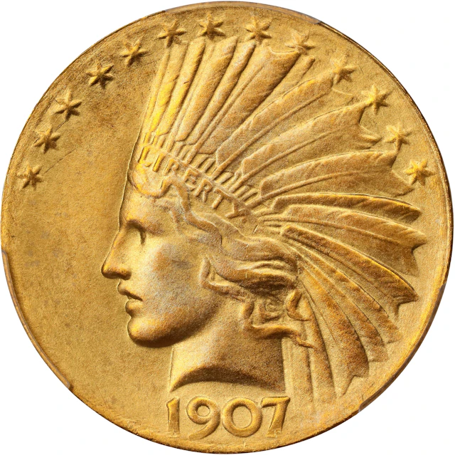 1907 Indian Eagle. Wire Rim, Periods. Judd-1901, Pollock-1995. Rarity-3.