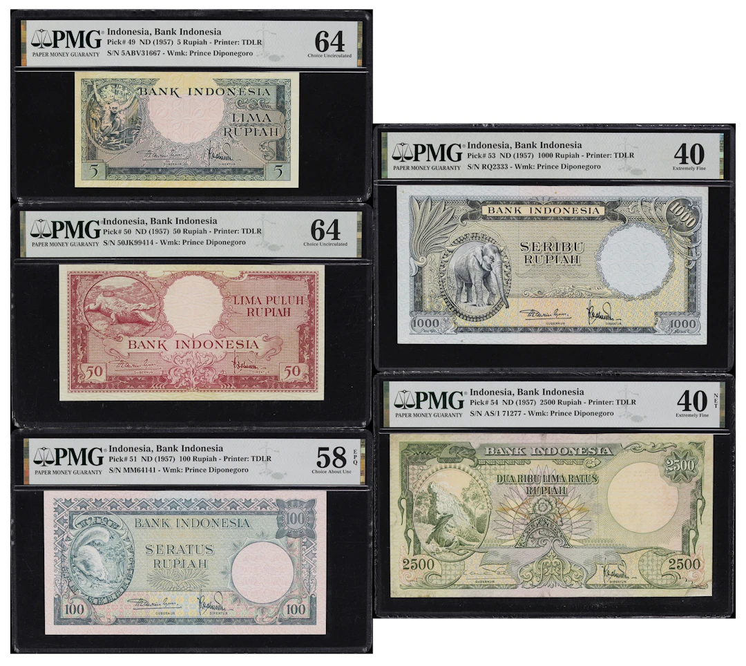 INDONESIA. Lot of (5). Bank Indonesia. 5, 50, 100, 1000, & 2500 Rupiah