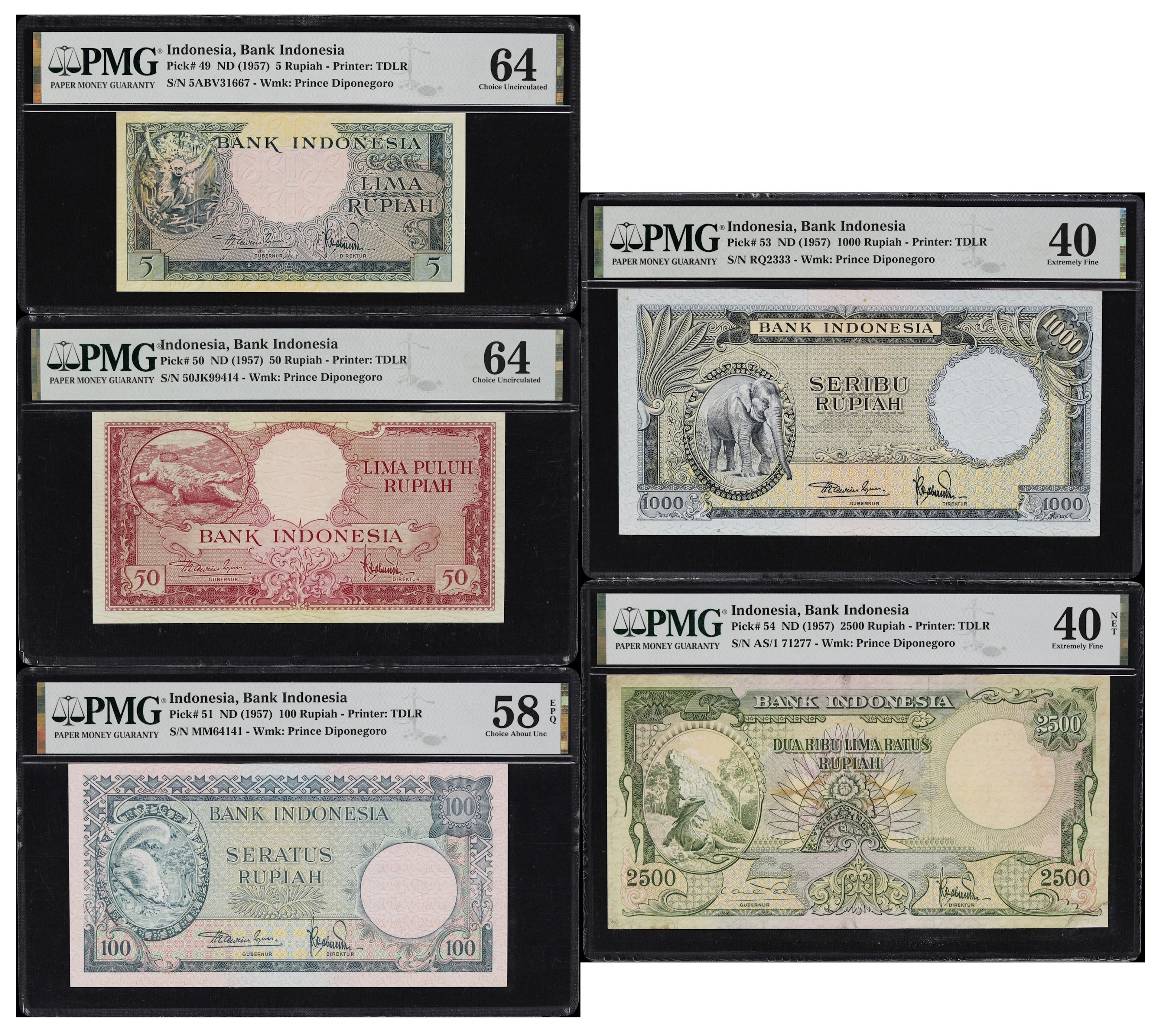 INDONESIA. Lot of (5). Bank Indonesia. 5, 50, 100, 1000, & 2500 Rupiah