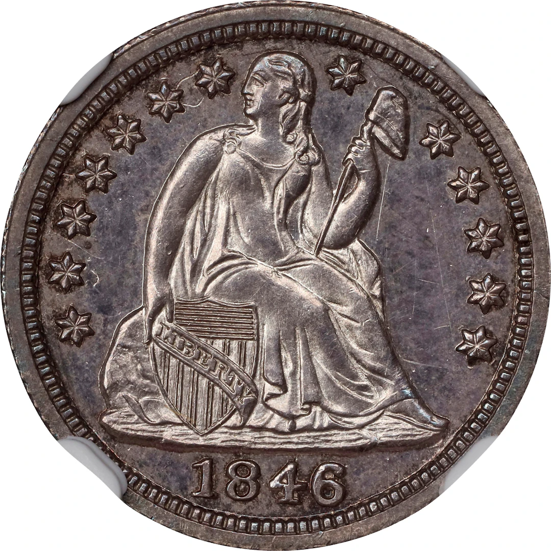 1846 Liberty Seated Dime. JD-1, Fortin-102. Rarity-7. Proof-65 (NGC).