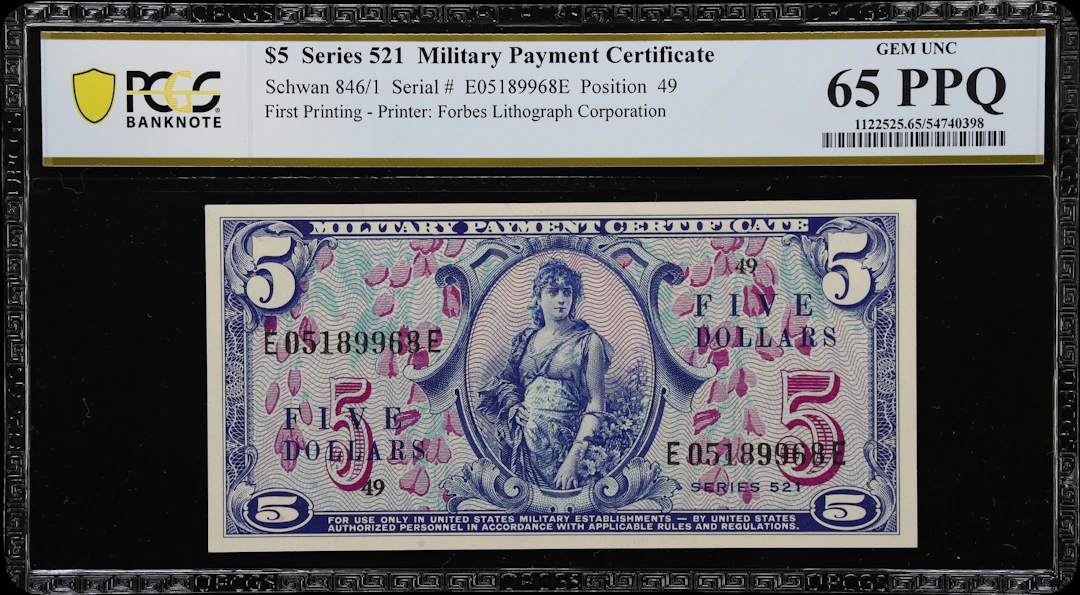 Military Payment Certificate. Series 521. $5. PCGS Banknote Gem Uncirculated