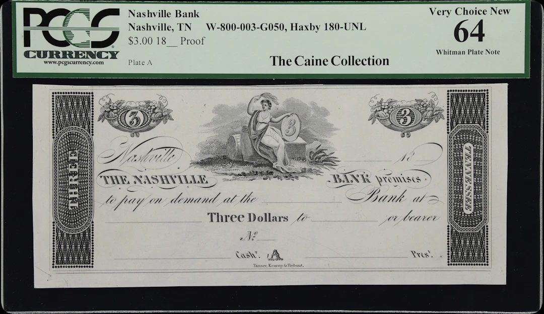 Nashville, Tennessee. Nashville Bank. 18xx $3. PCGS Currency Very