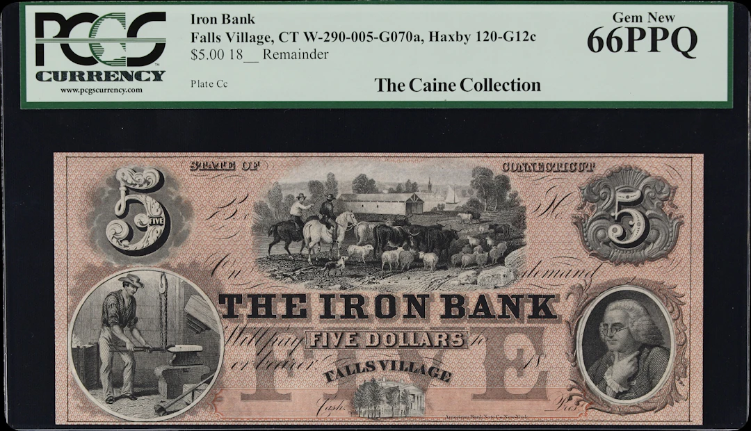 Falls Village, Connecticut. Iron Bank. 18xx $5. PCGS Currency Gem