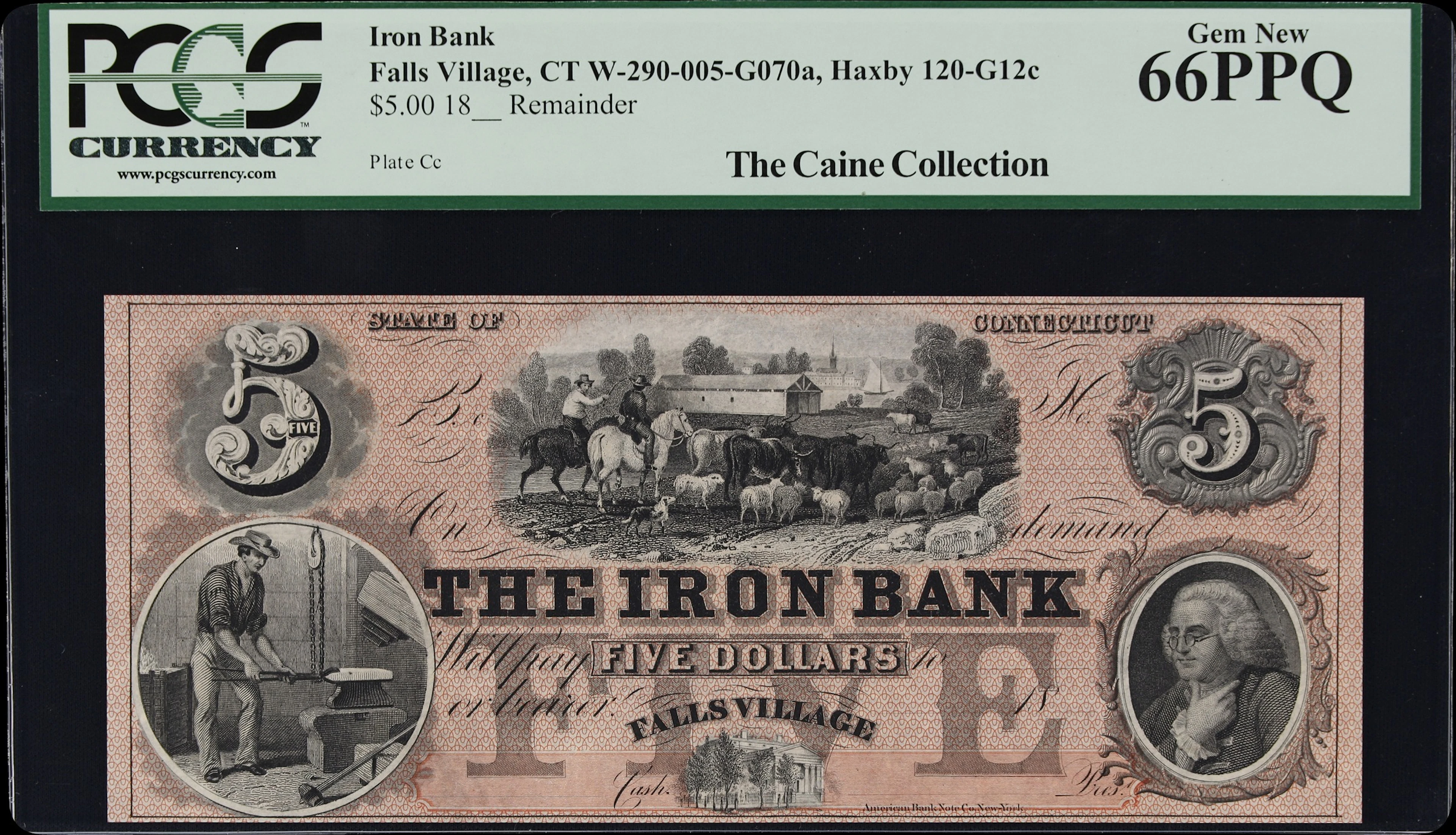 Falls Village, Connecticut. Iron Bank. 18xx $5. PCGS Currency Gem