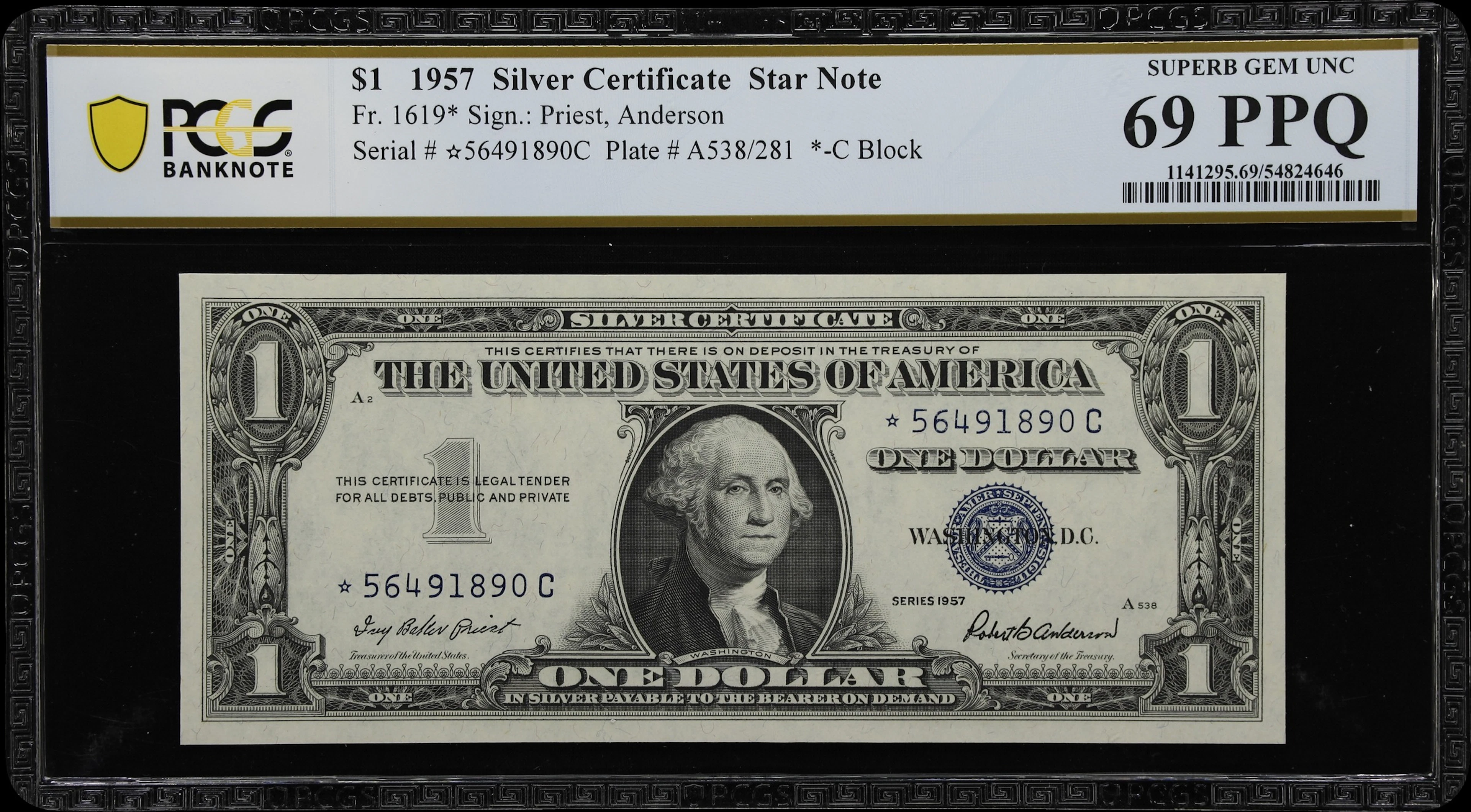 Fr. 1619*. 1957 $1 Silver Certificate Star Note. PCGS Banknote Superb