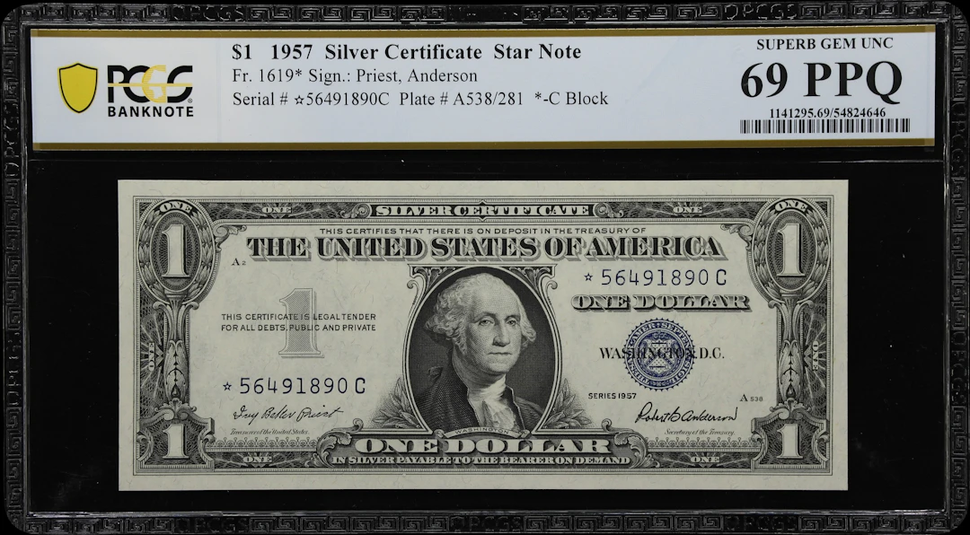 Fr. 1619*. 1957 $1 Silver Certificate Star Note. PCGS Banknote Superb