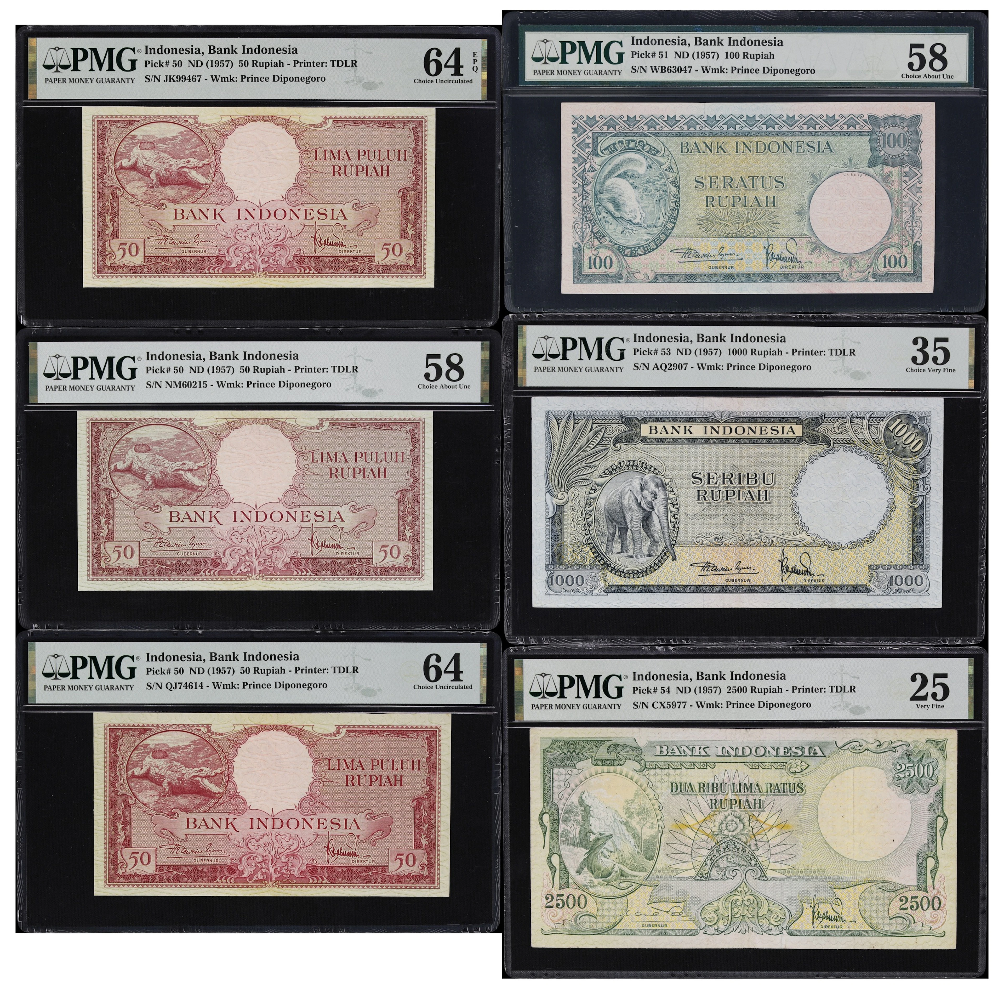 INDONESIA. Lot of (6). Bank Indonesia. 50, 100, 1000, & 2500 Rupiah