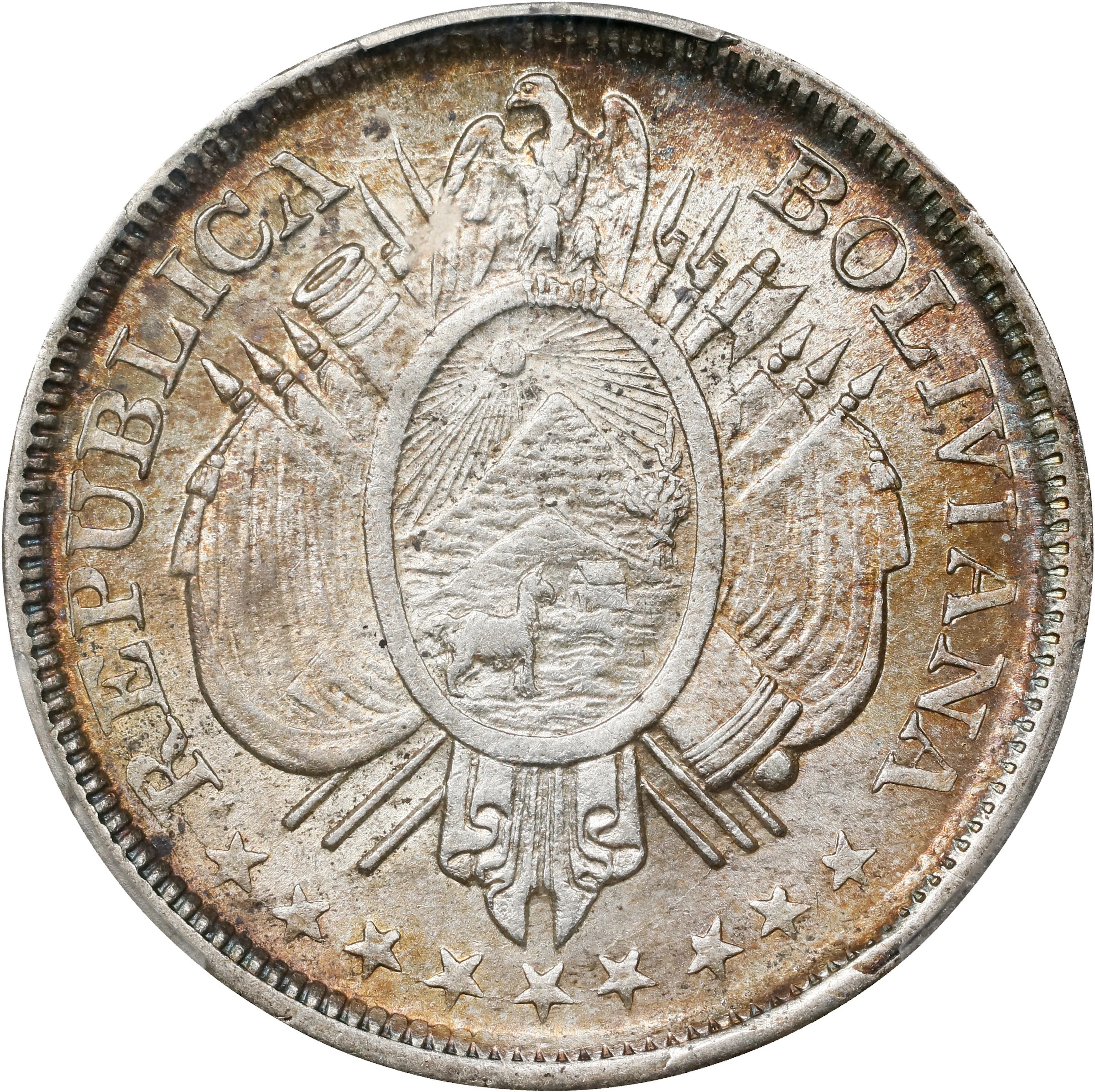BOLIVIA. 50 Centavos (1/2 Boliviano), 1900-PTS MM. Potosi Mint. PCGS MS-62.