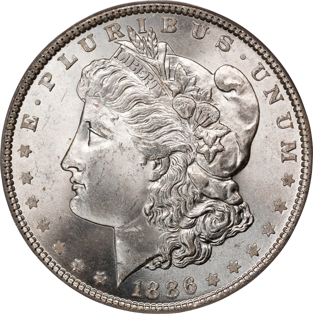 1886 Morgan Silver Dollar. MS-64 (PCGS). OGH Generation 2.0 Doily.