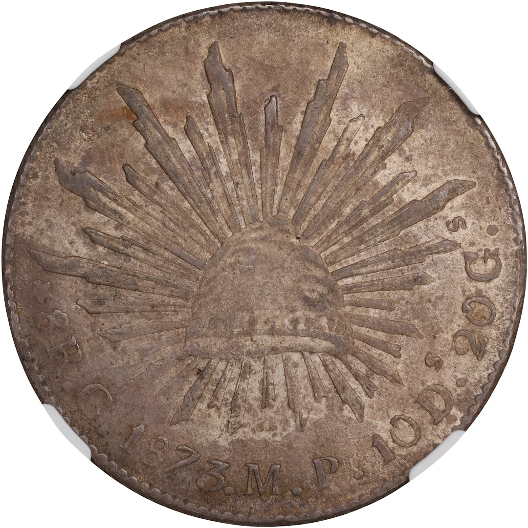 MEXICO. 8 Reales, 1873-C MP. Culiacan Mint. NGC AU-58.