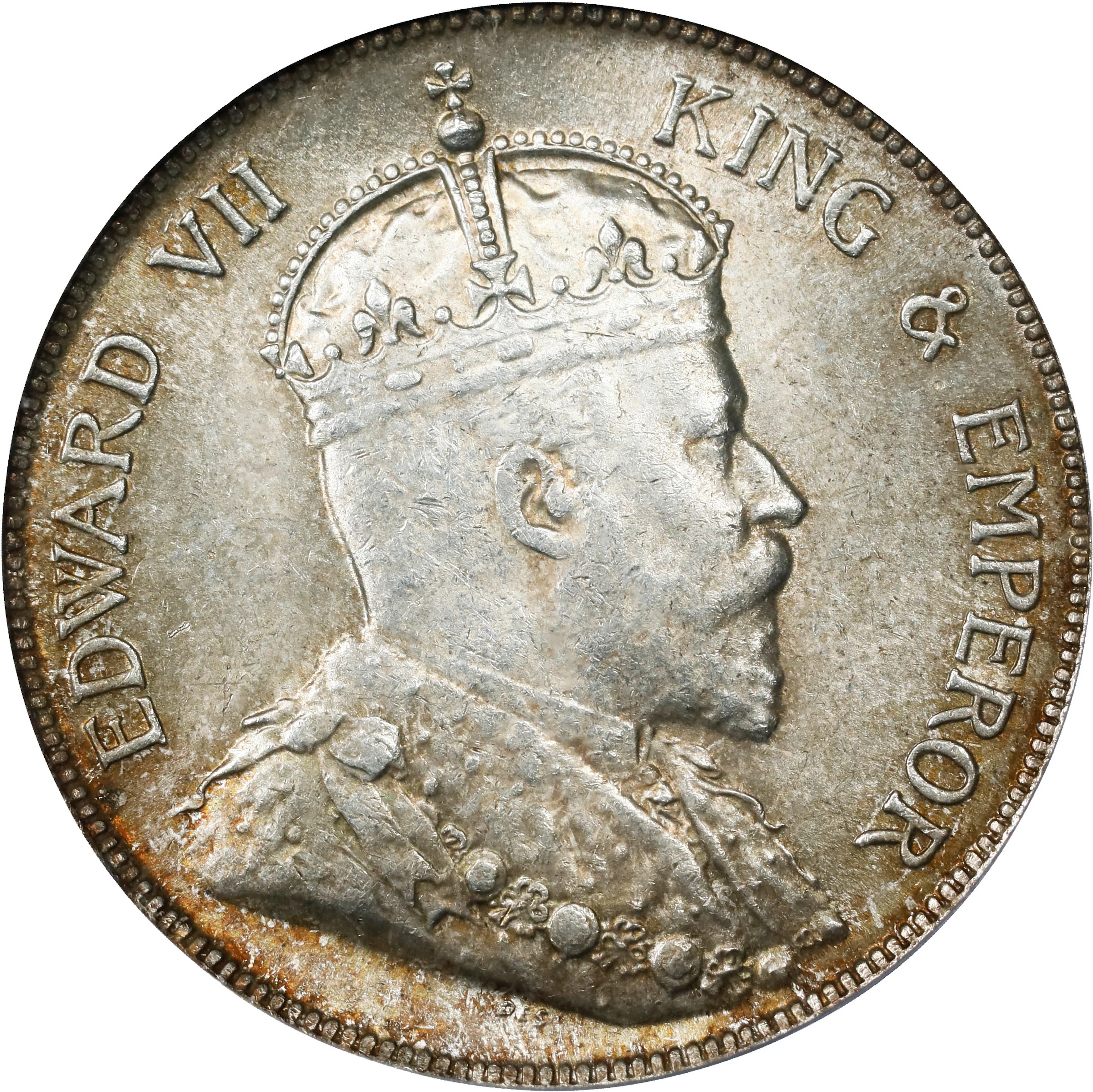 STRAITS SETTLEMENTS. 50 Cents, 1908. London Mint. Edward VII. PCGS MS-62.