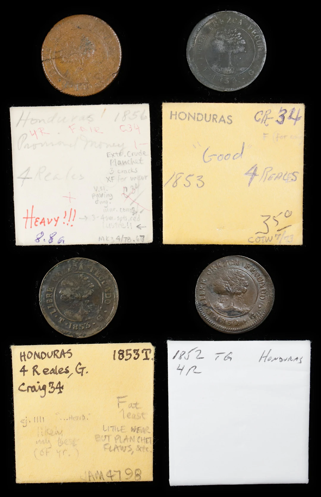 HONDURAS. Provisional Government. Quartet of 4 Reales (4 Pieces)
