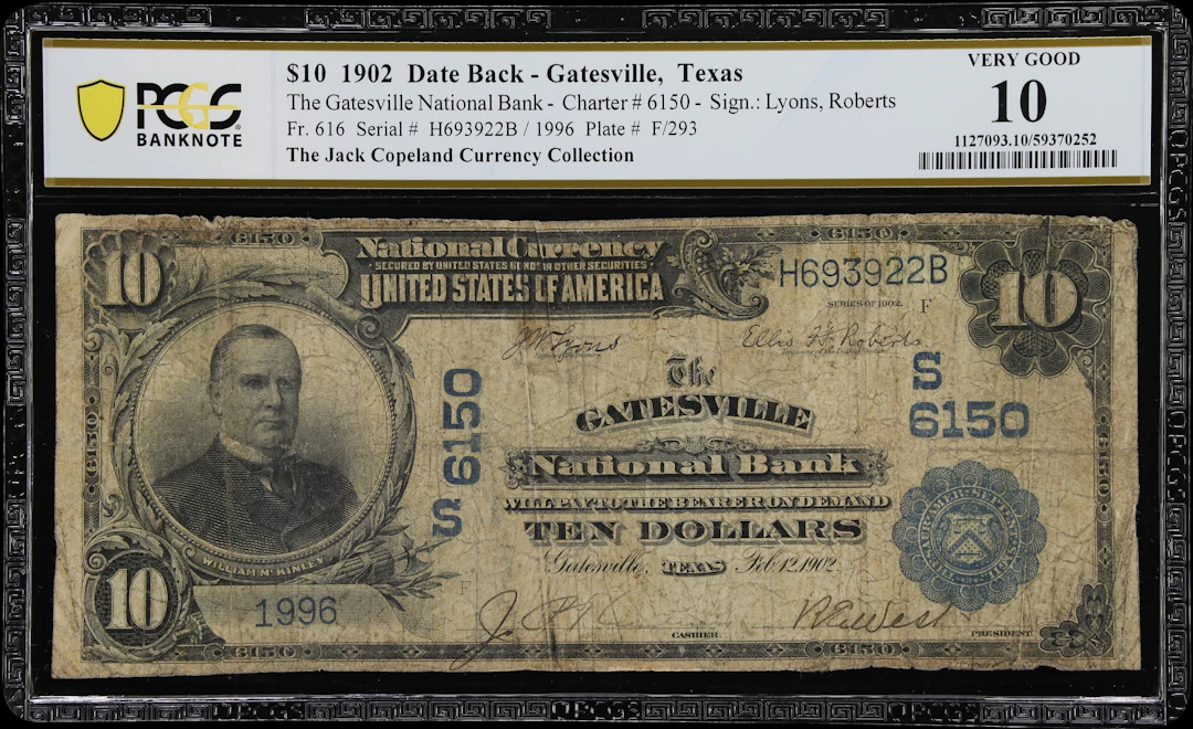 Gatesville, Texas. $10 1902 Date Back. Fr. 616. Gatesville NB. Charter