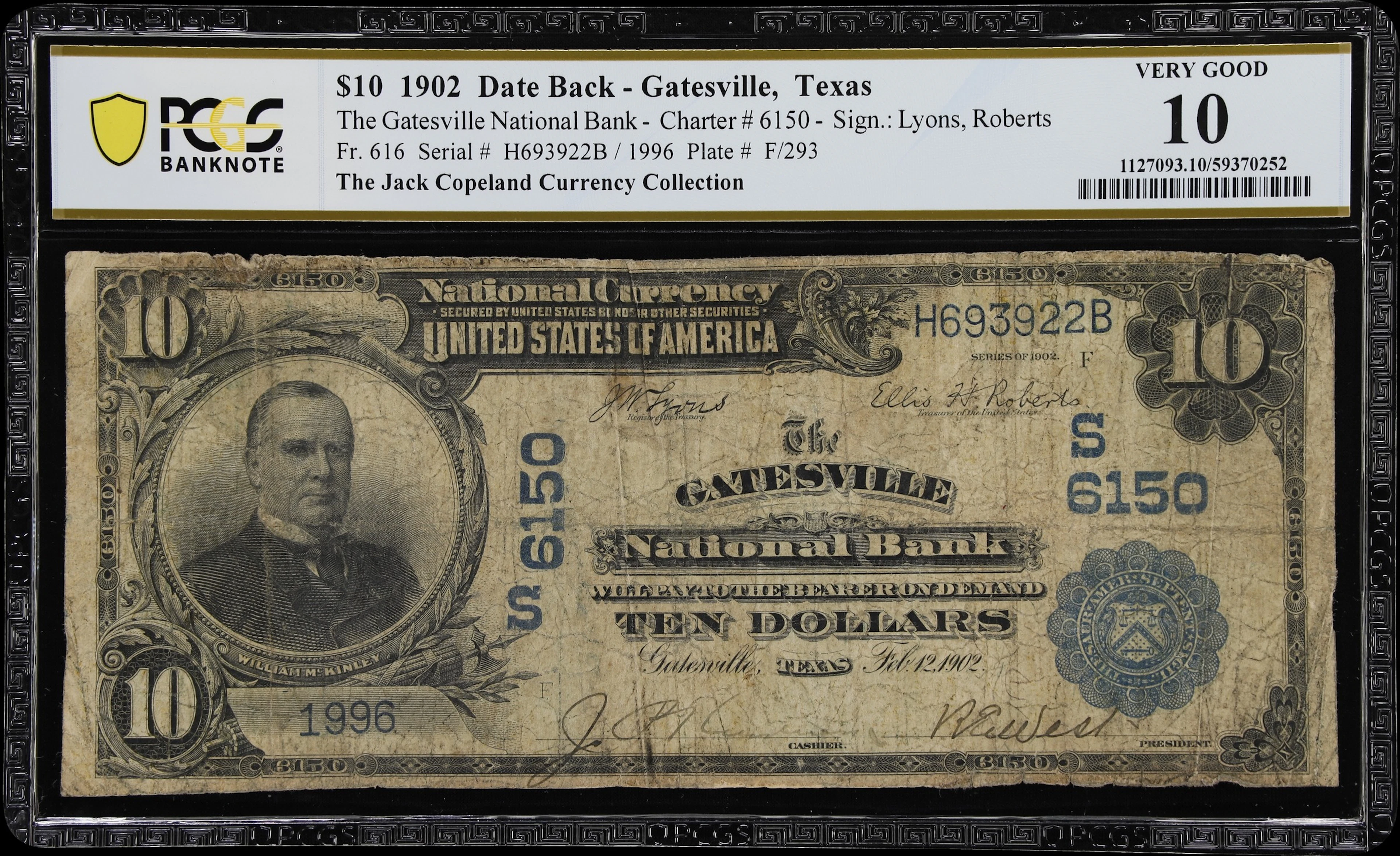 Gatesville, Texas. $10 1902 Date Back. Fr. 616. Gatesville NB. Charter