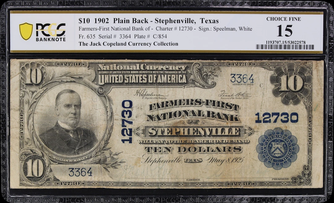 Stephenville, Texas. $10 1902 Plain Back. Fr. 635. Farmers-First NB.