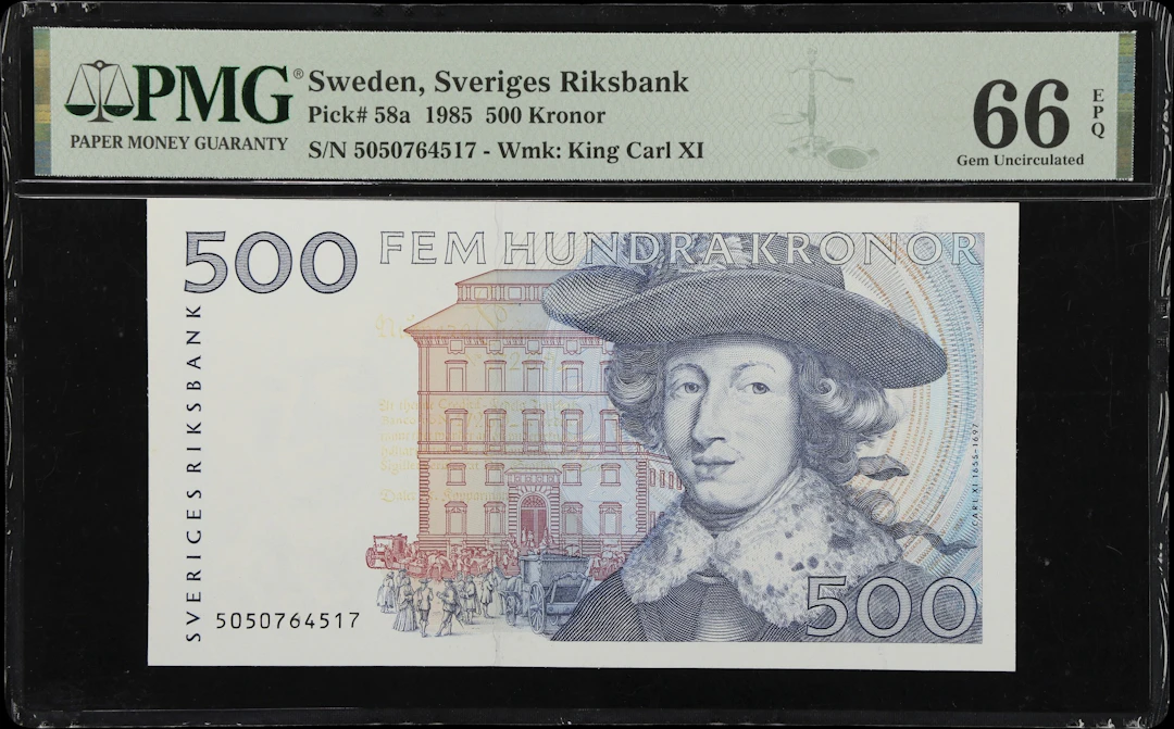 (◊) SWEDEN. Sveriges Riksbank. 500 Kronor, 1985. P-58a. PMG Gem Uncirculated