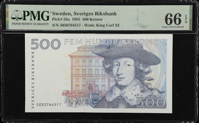 (◊) SWEDEN. Sveriges Riksbank. 500 Kronor, 1985. P-58a. PMG Gem Uncirculated