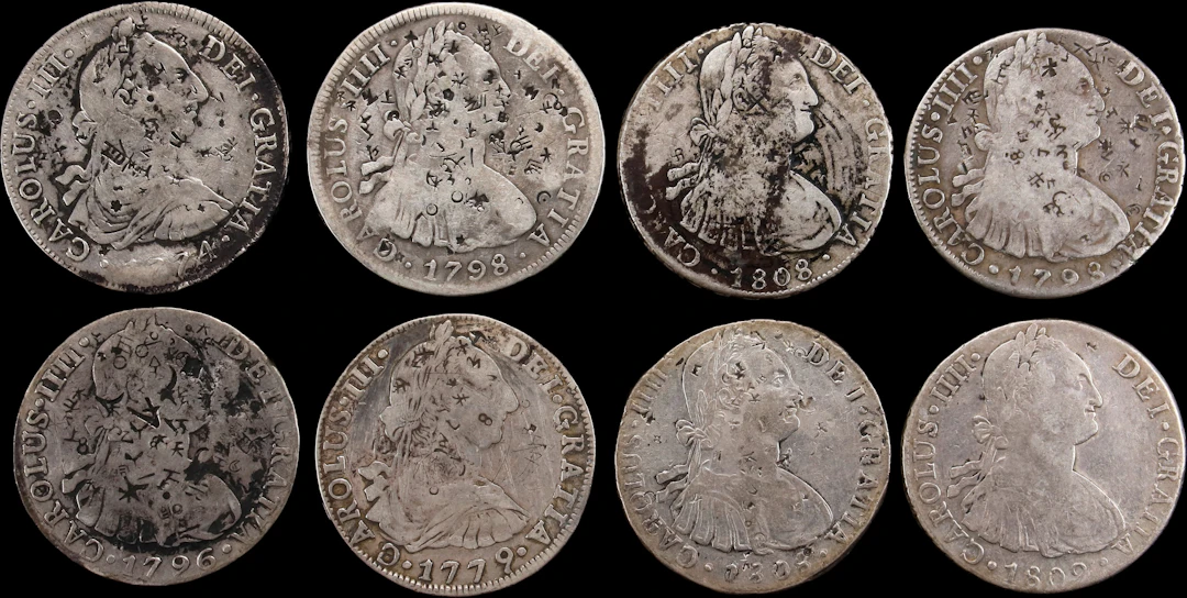 SPANISH COLONIAL. Octet of Bust 8 Reales (8 Pieces), 1774-1808. Average