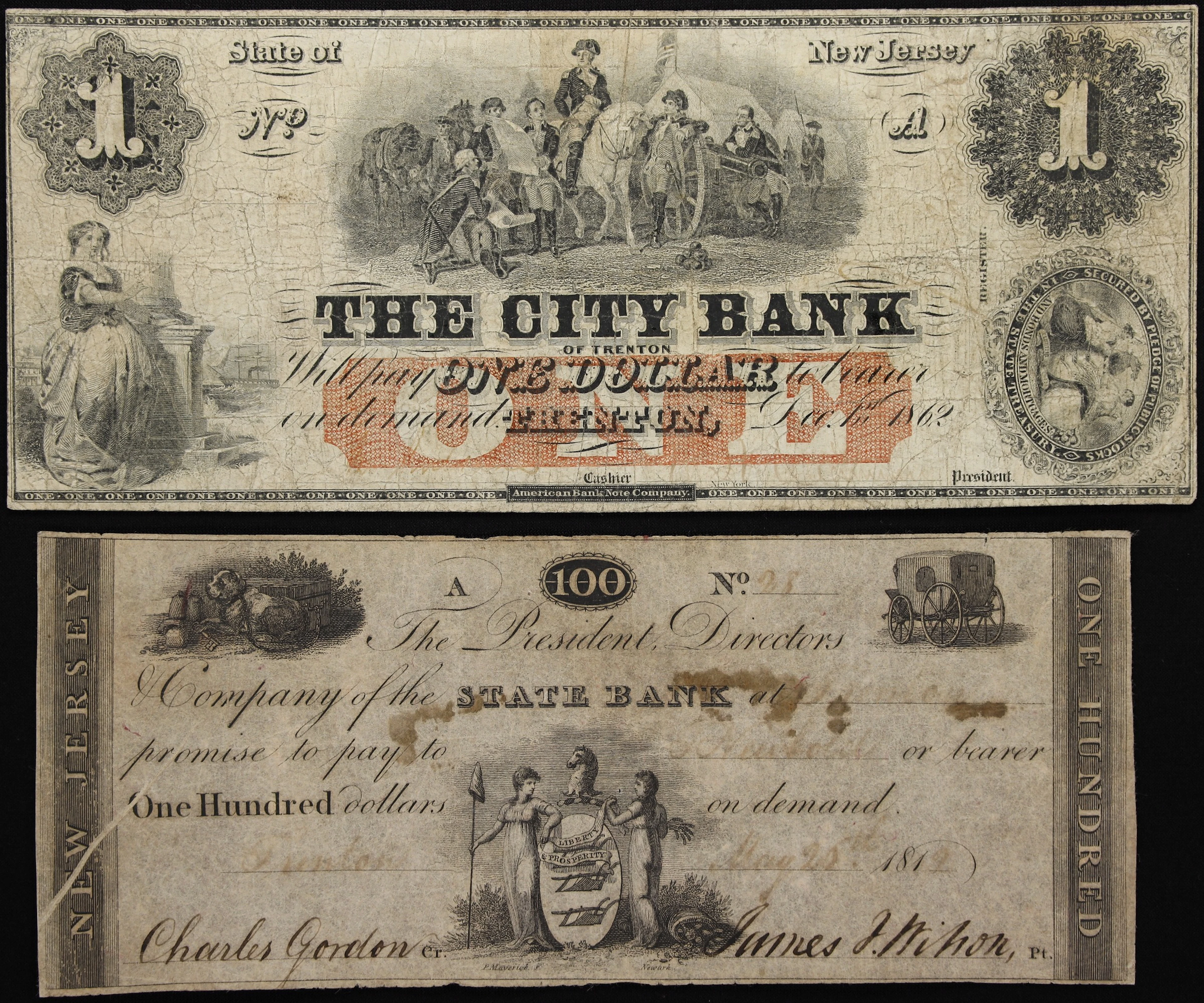 Lot of (2) Trenton, New Jersey. City Bank & State Bank. 1819-62 $1