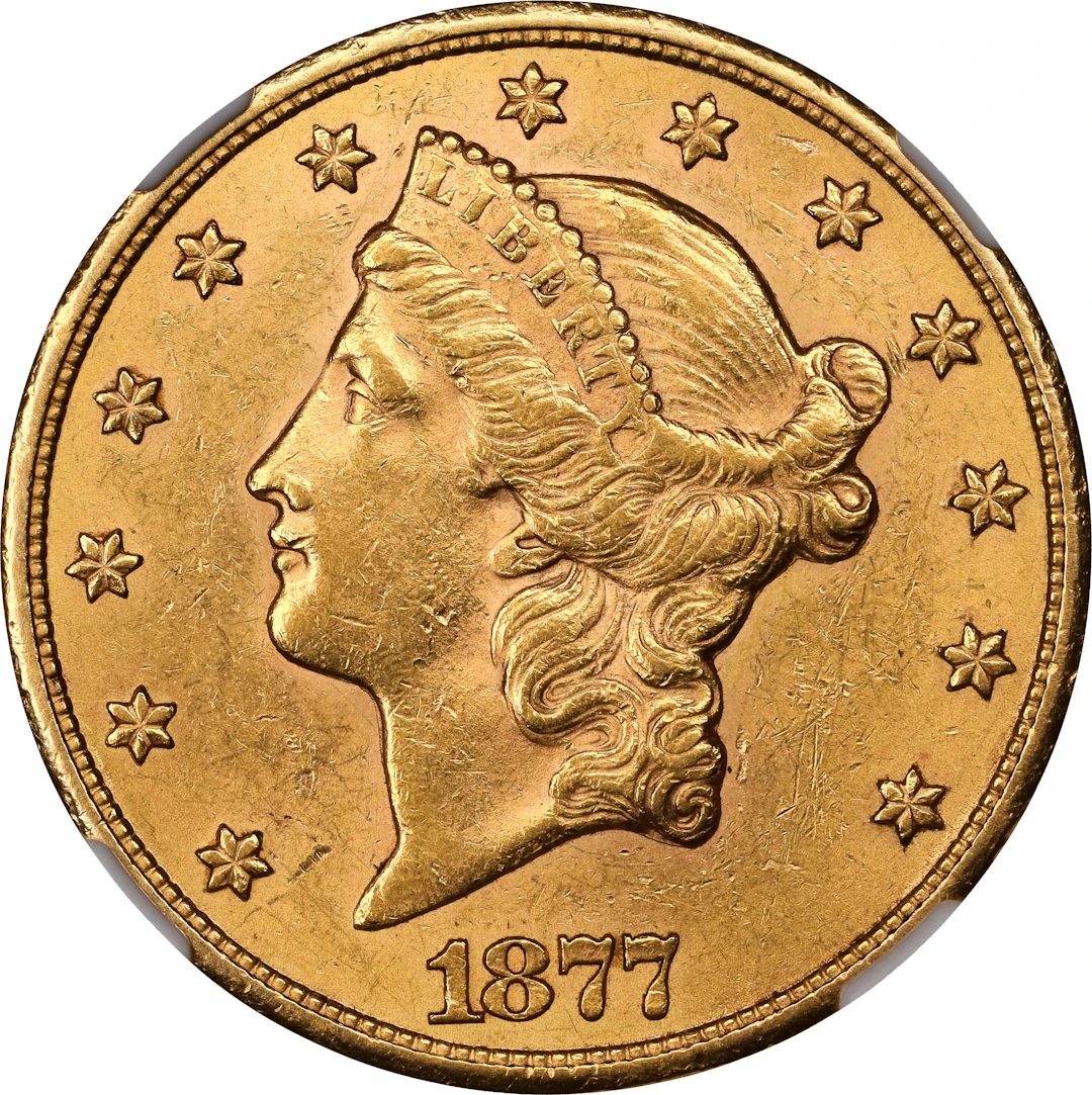 1877-CC Liberty Head Double Eagle. AU-58 (NGC). CAC.