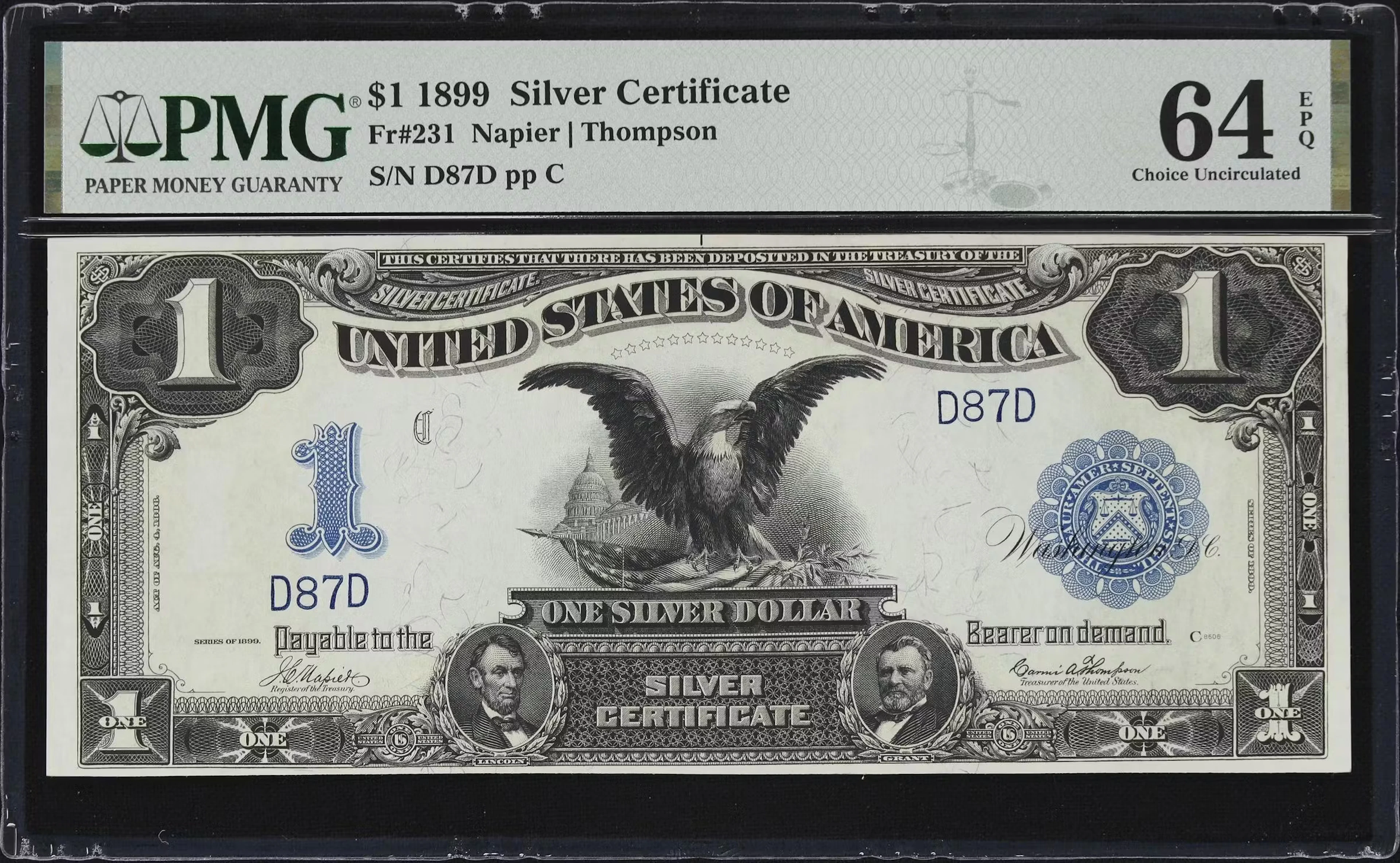 Fr. 231. 1899 $1 Silver Certificate. PMG Choice Uncirculated 64 EPQ.