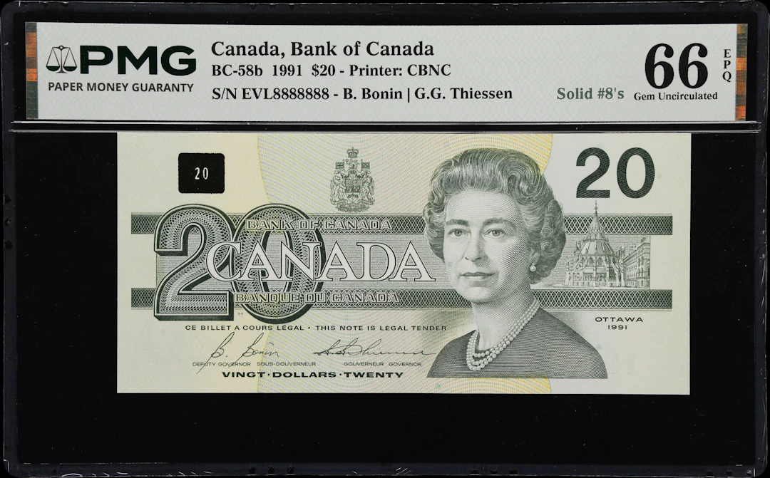 CANADA--FANCY SERIAL NUMBERS. Bank of Canada. 20 Dollars, 1991. BC-58b.