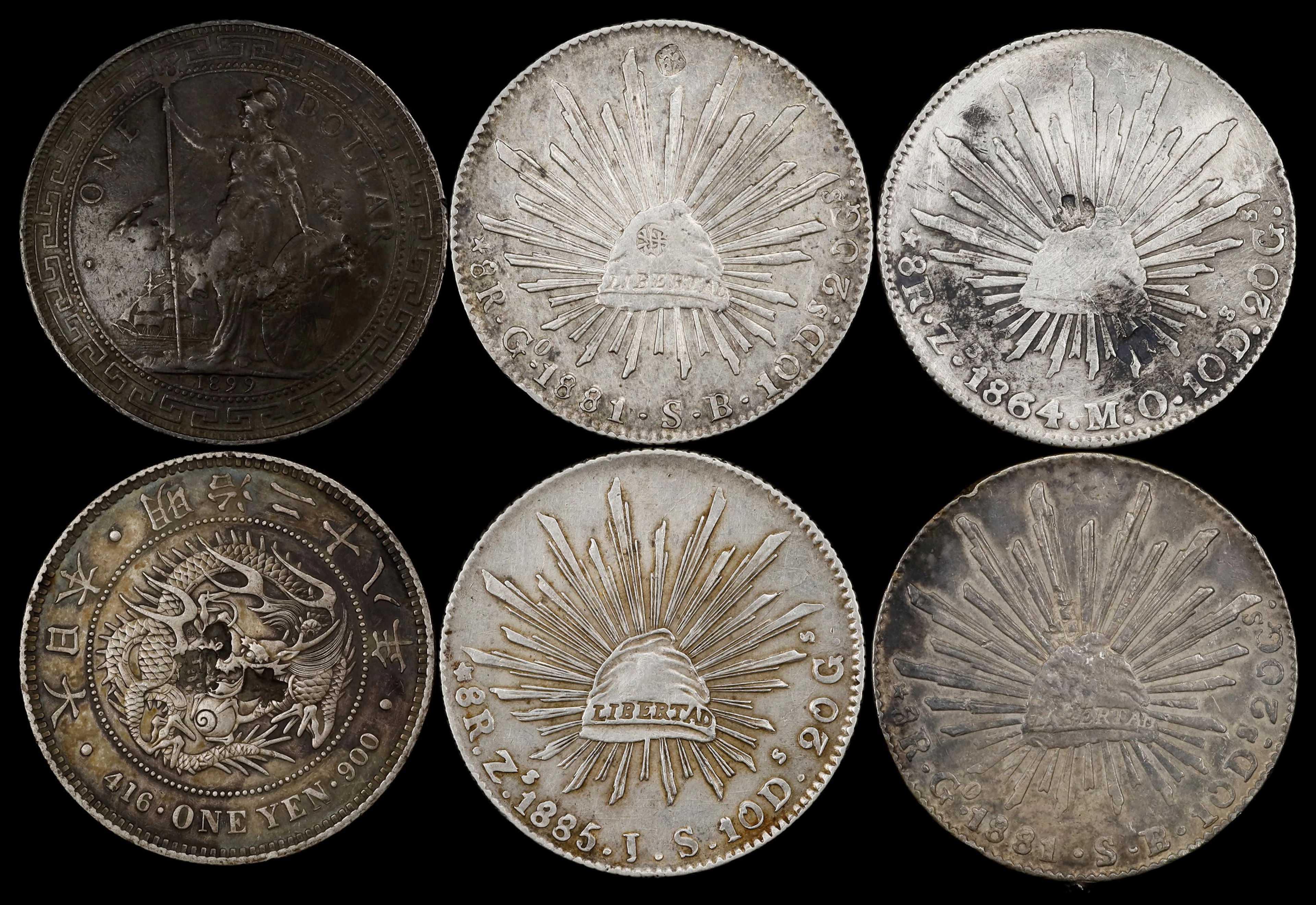 MIXED LOTS. Sextet of Silver Denominations (6 Pieces), 1864-99. Average