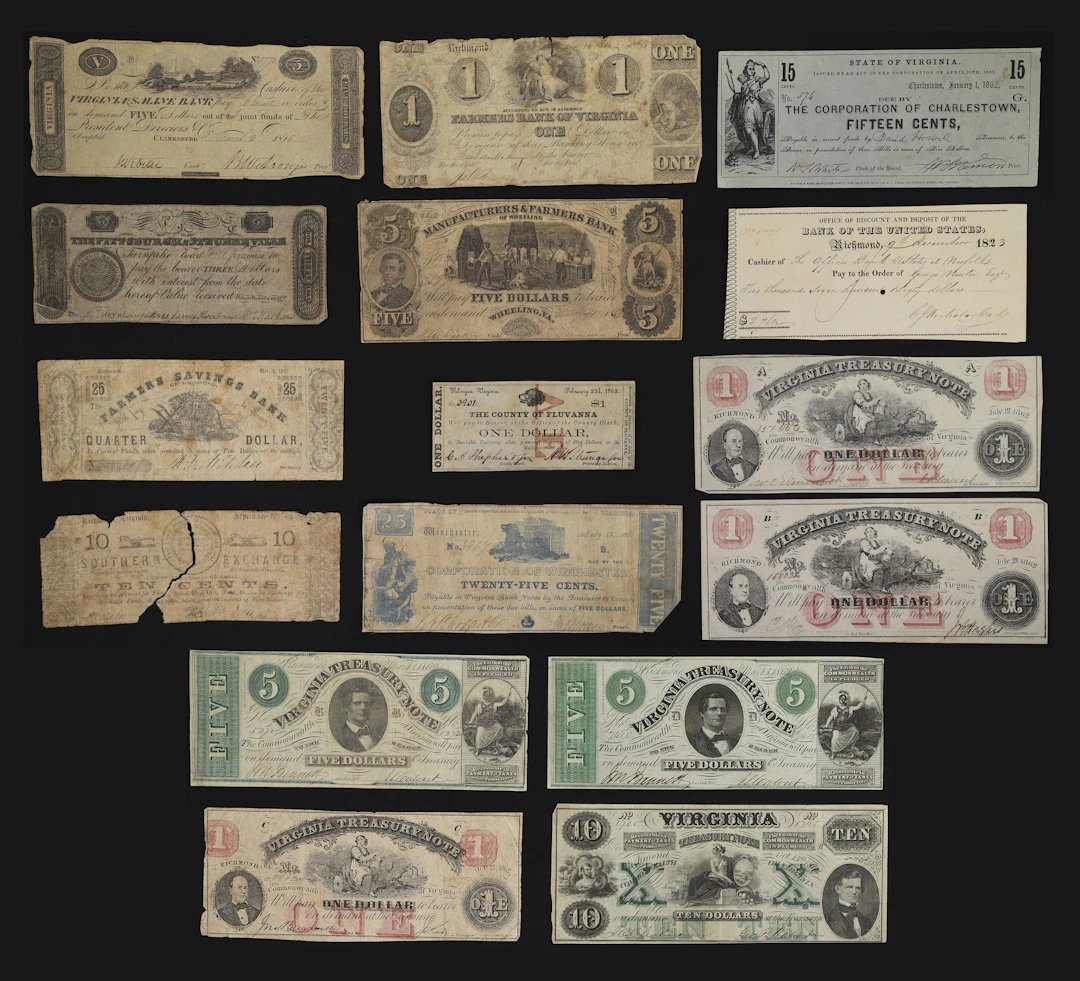 Lot of (16) Virginia Obsoletes. Mixed Issuers. 1810s - 60s Mixed Denominations.