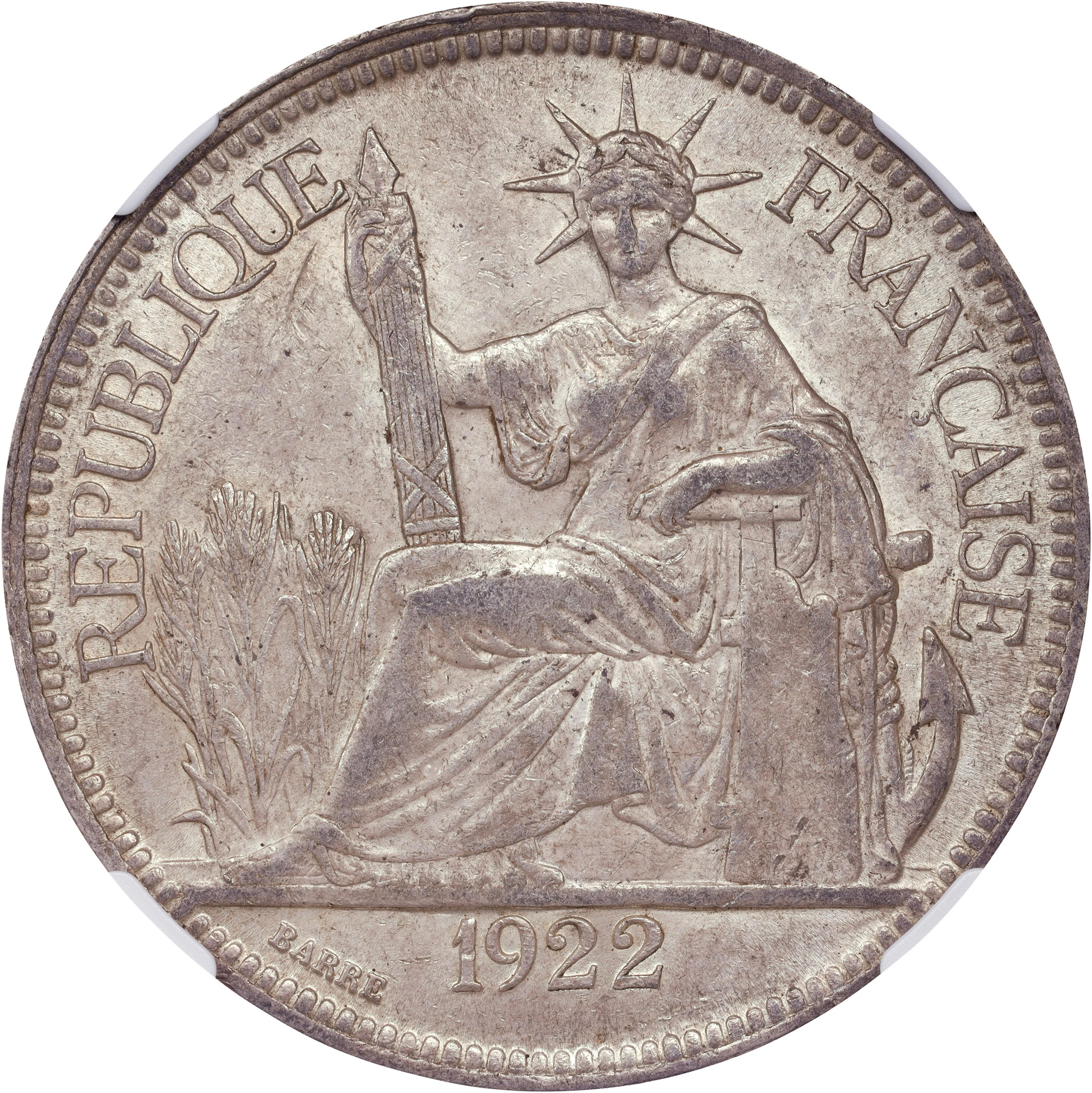 FRENCH INDO-CHINA. Piastre, 1922-H. Birmingham (Heaton) Mint. NGC MS-62.