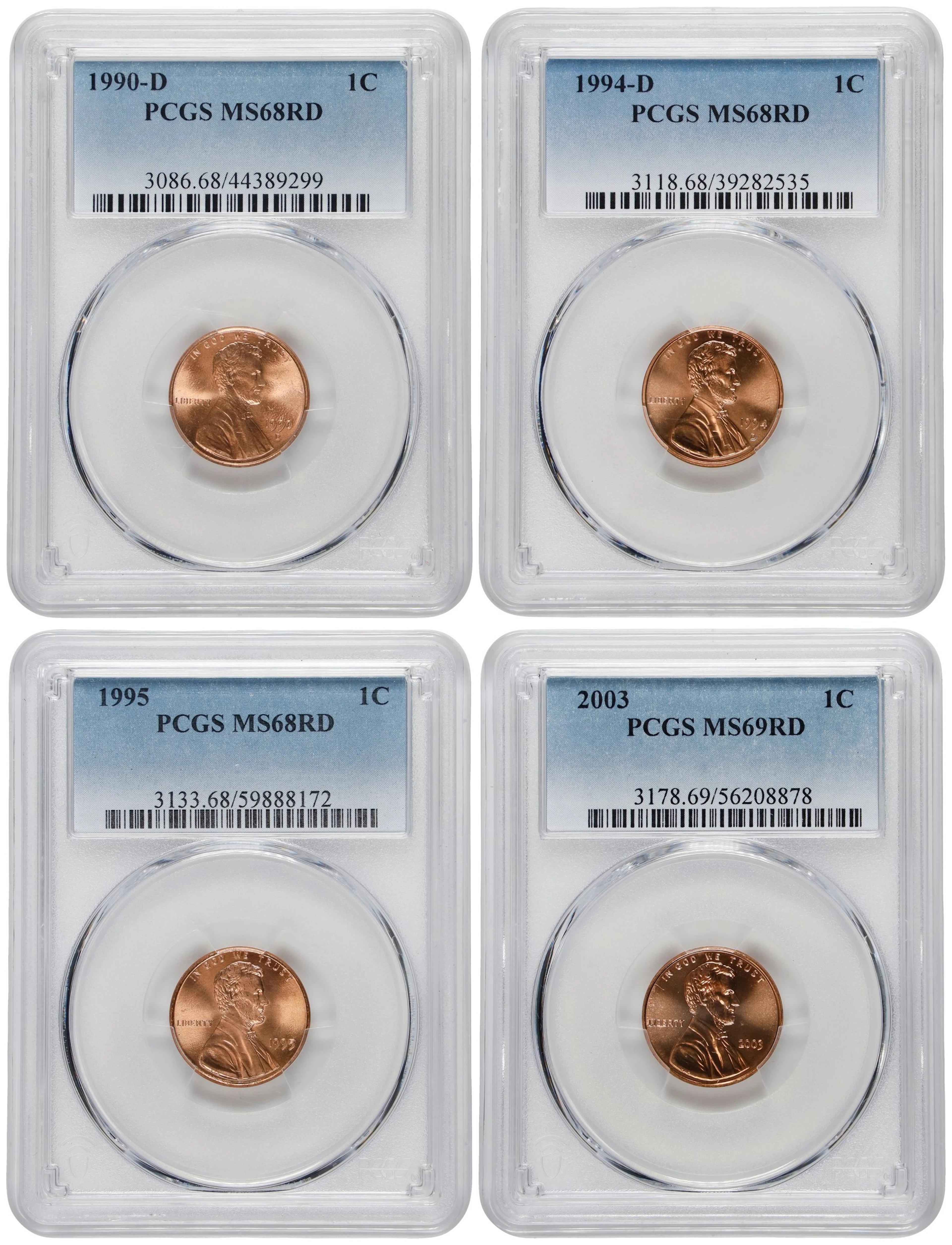 Lot of (4) High Grade Lincoln Memorial Cents. (PCGS).