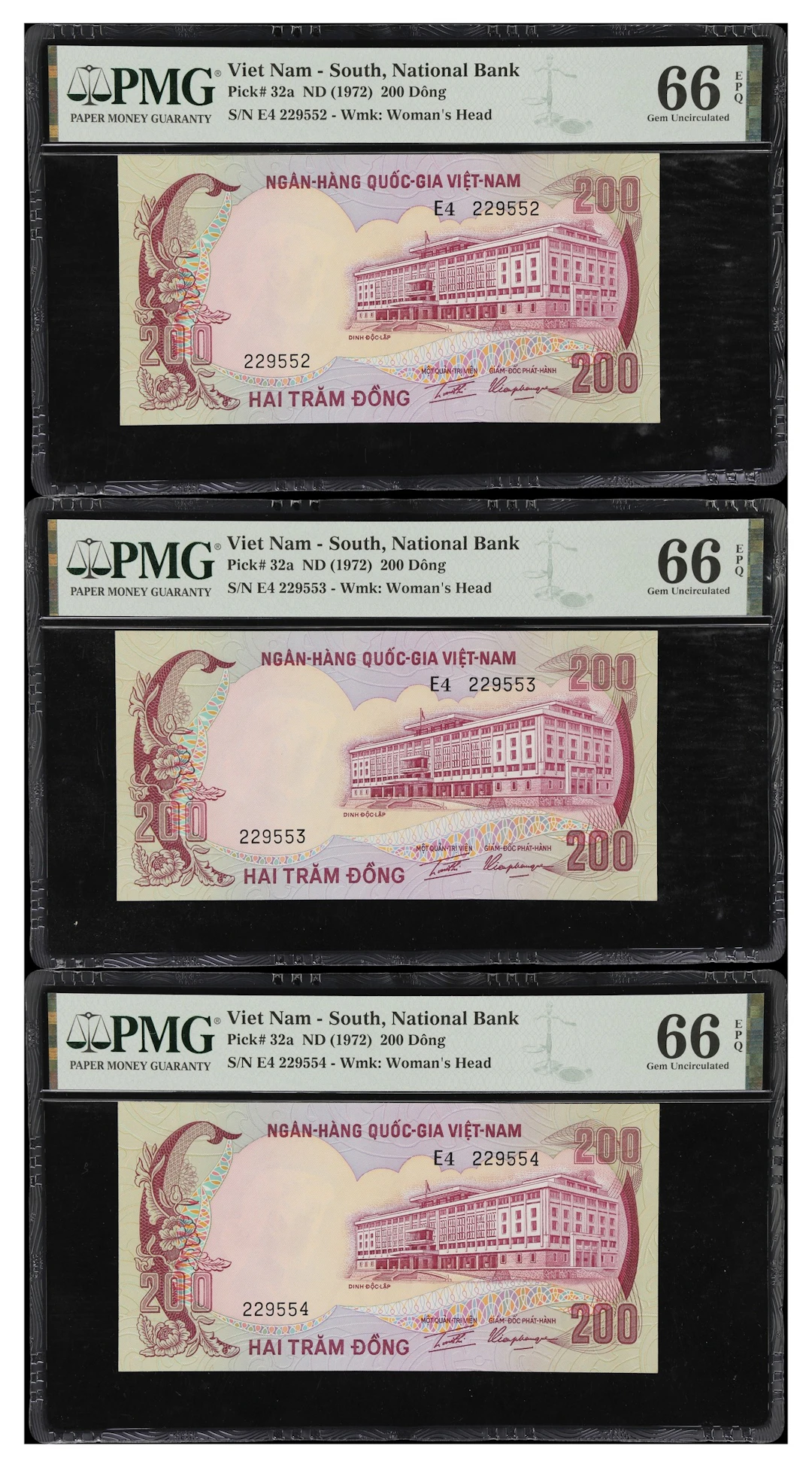 VIETNAM, SOUTH. Lot of (3). National Bank of Vietnam. 200 Dong, ND
