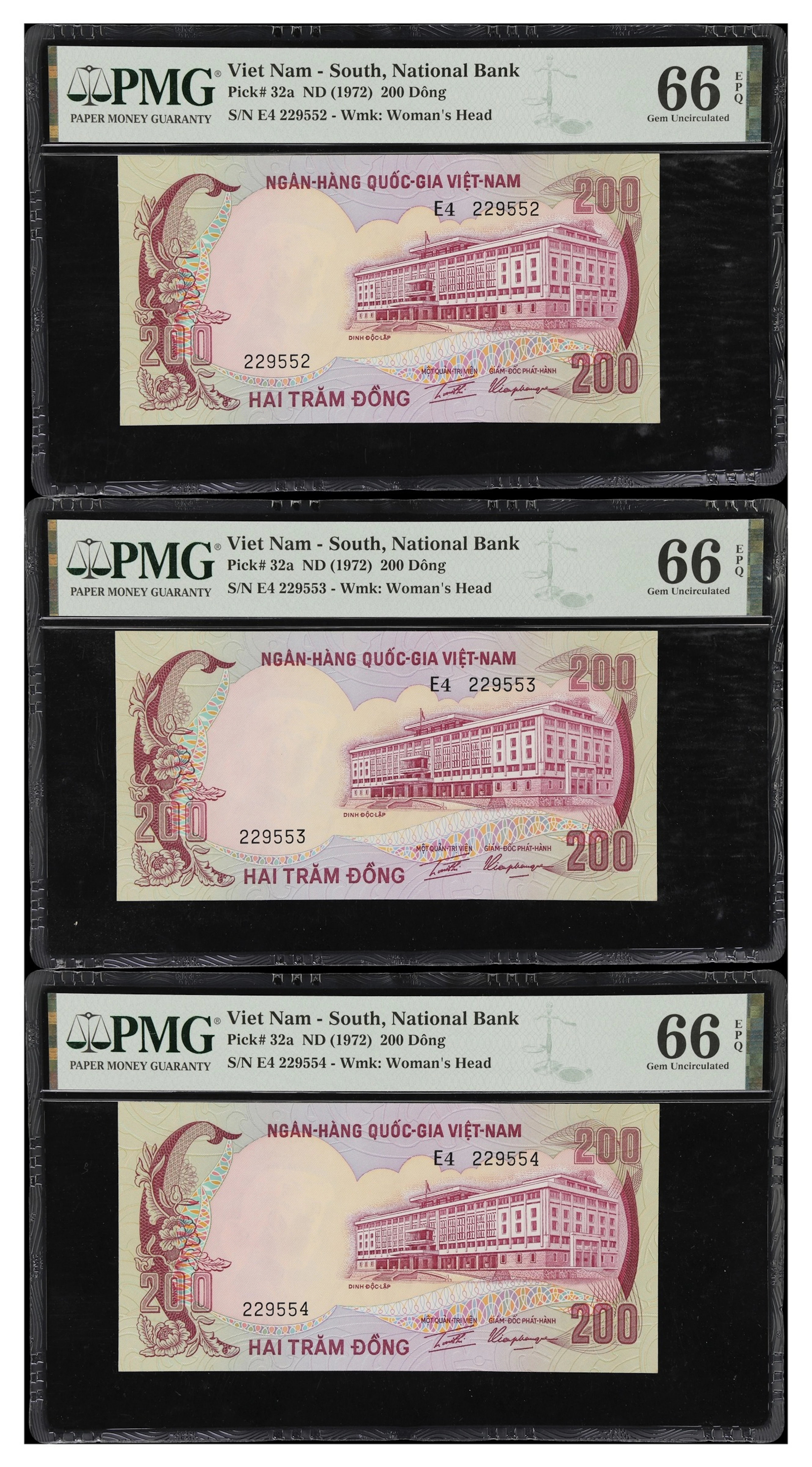 VIETNAM, SOUTH. Lot of (3). National Bank of Vietnam. 200 Dong, ND