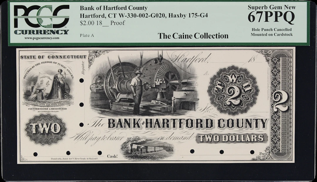 Hartford, Connecticut. Bank of Hartford County. 18xx $2. PCGS Currency