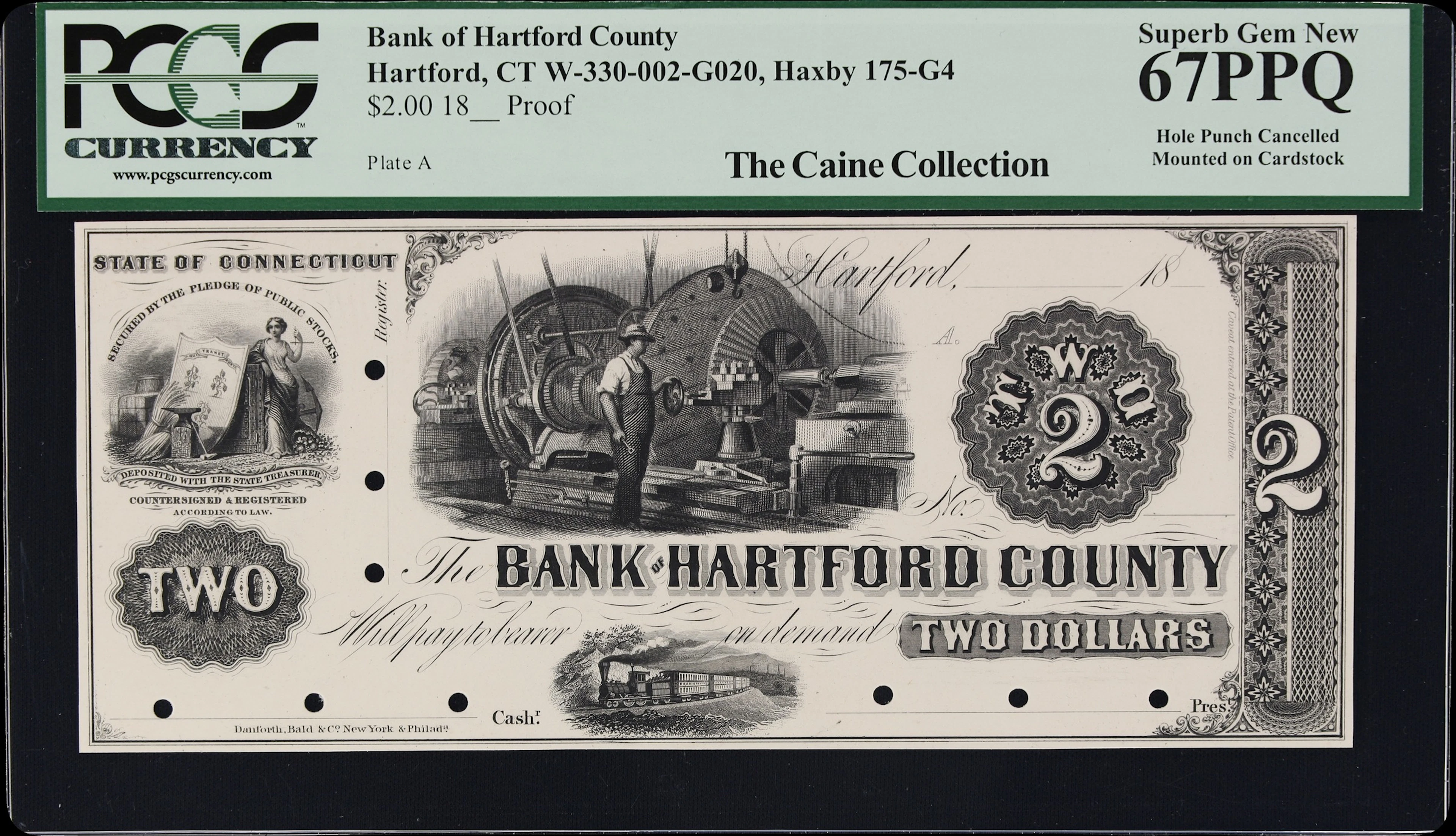 Hartford, Connecticut. Bank of Hartford County. 18xx $2. PCGS Currency