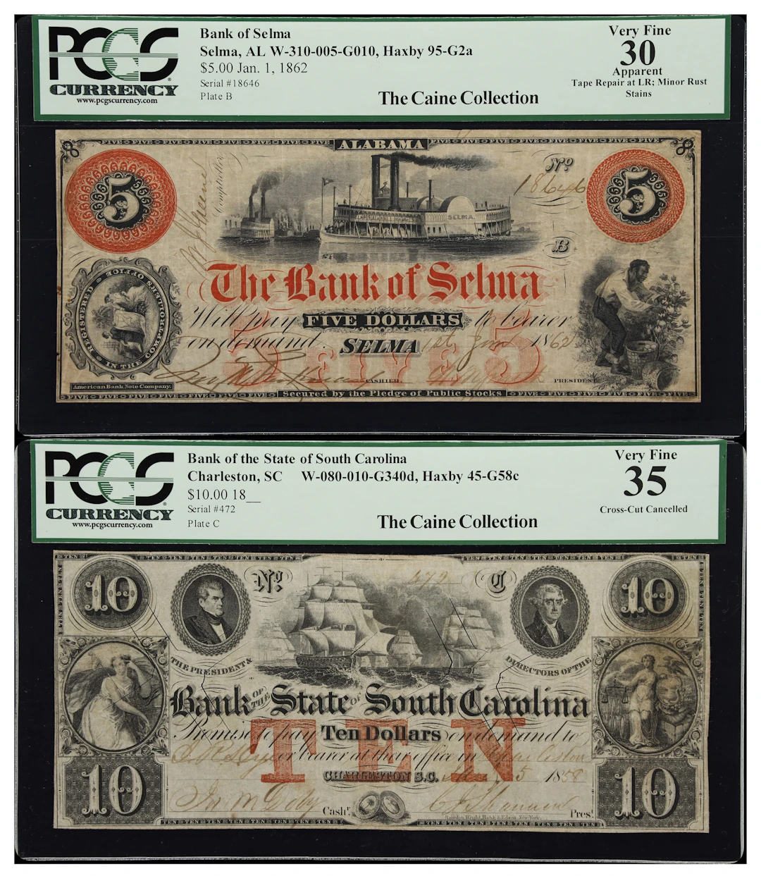 Lot of (2) Alabama & South Carolina Obsoletes. Mixed Issuers. 18xx-62
