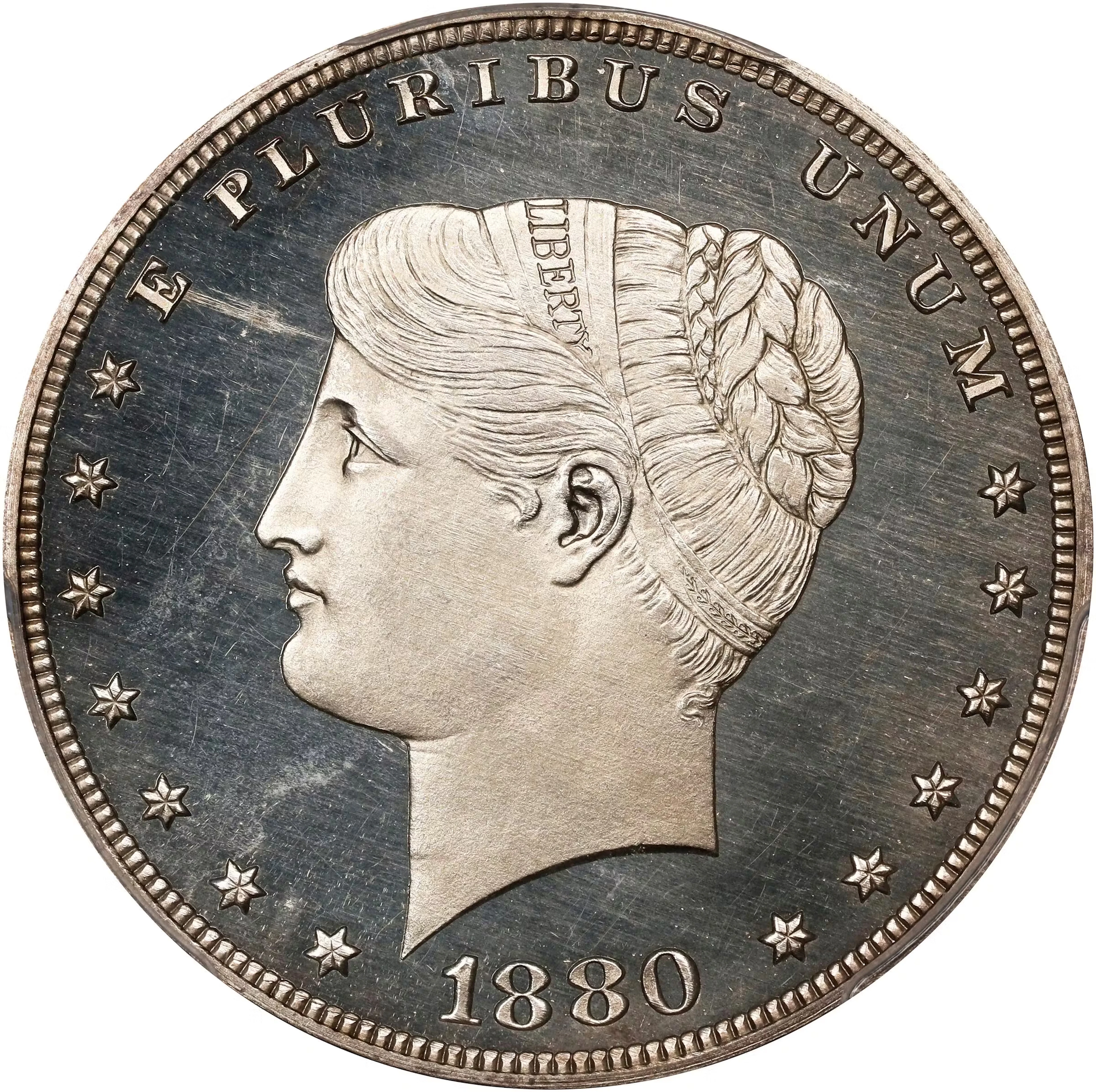 1880 Pattern Goloid Metric Dollar. Judd-1654, Pollock-1854. Rarity-7-.