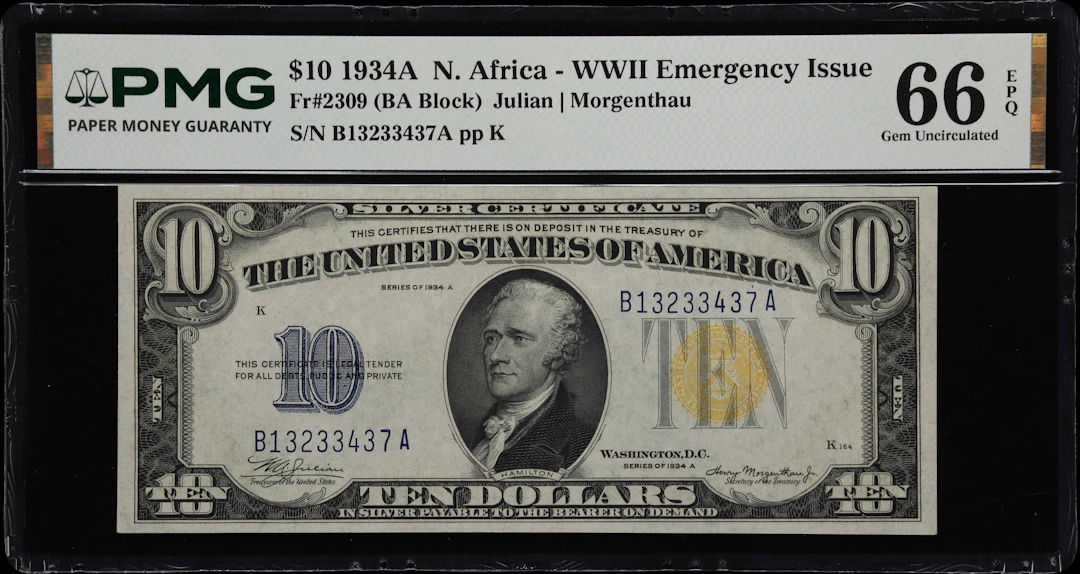 Fr. 2309. 1934A $10 North Africa Emergency Note. PMG Gem Uncirculated 66 EPQ.