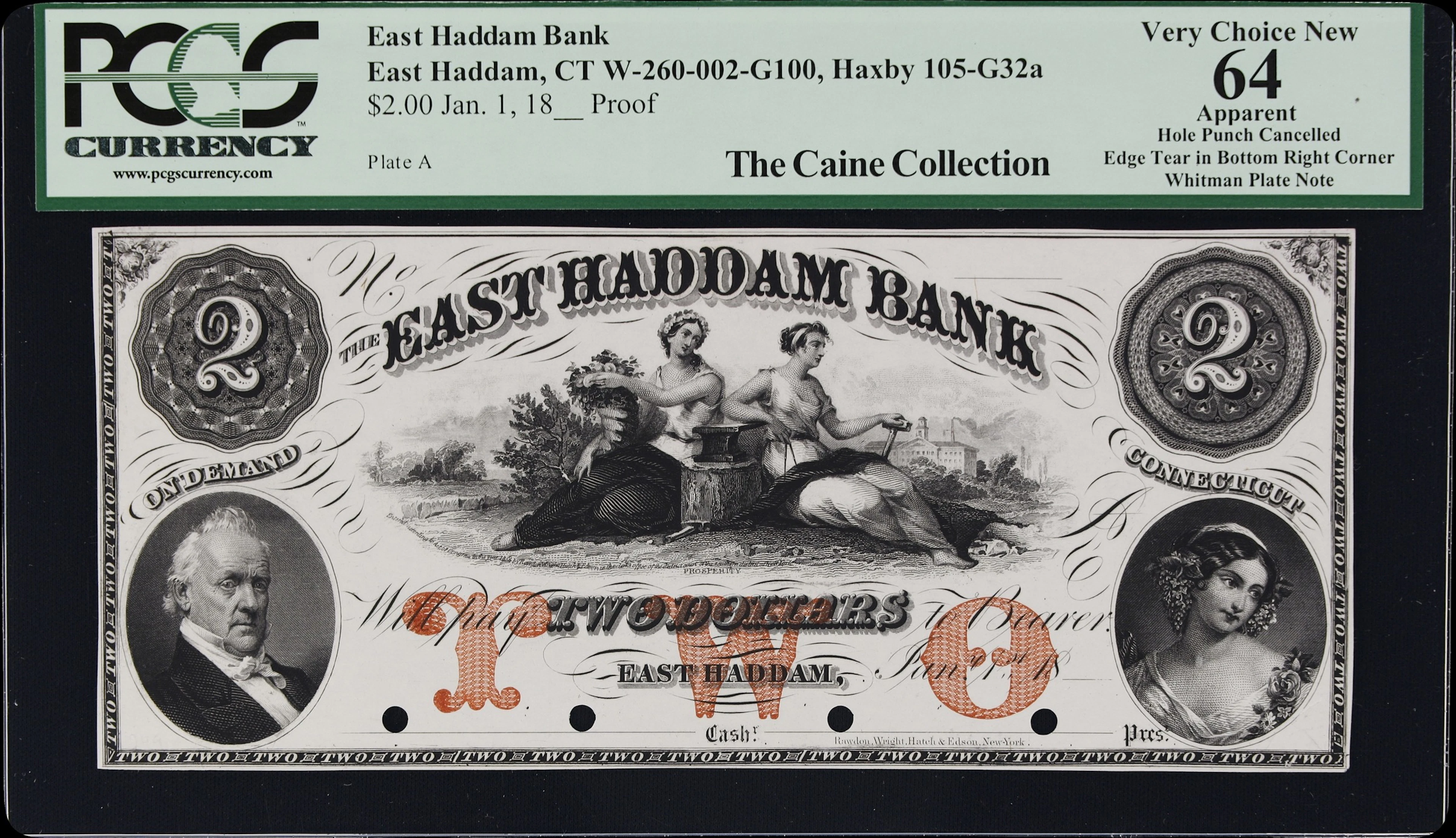 East Haddam, Connecticut. East Haddam Bank. 18xx $2. PCGS Currency