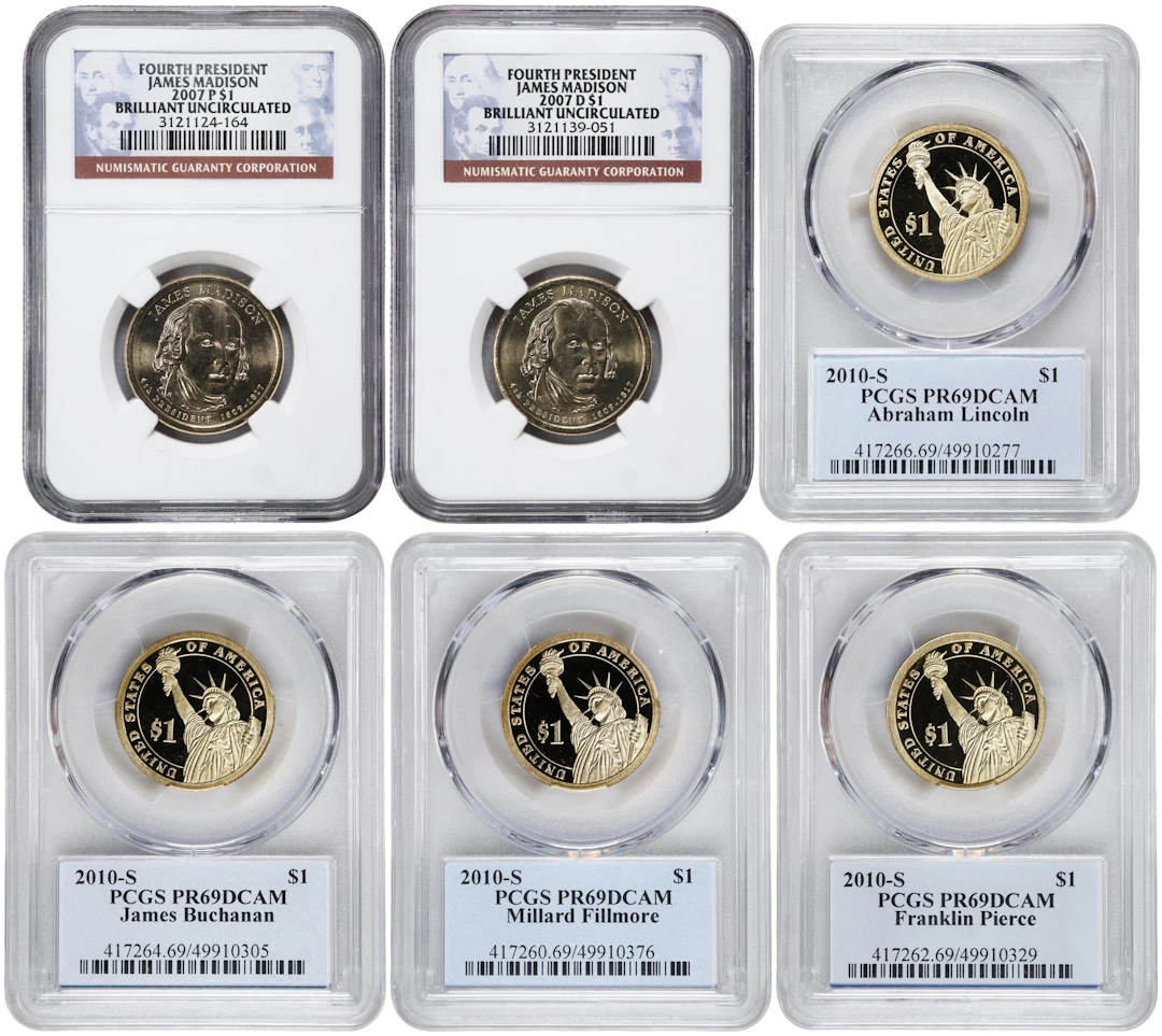 Lot of (6) Certified Presidential Dollars.